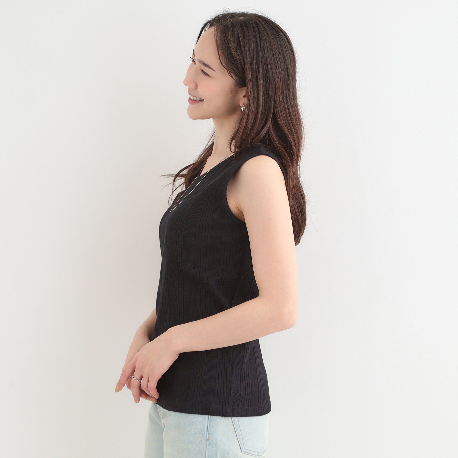 SHOO･LA･RUE「【前後2WAY/洗濯機可/S-LL】毎日のお供に ランダムテレコタンクトップ」|キャミソール|
