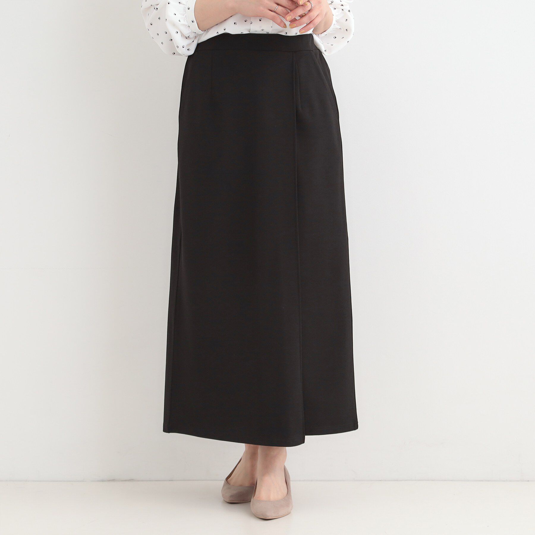 SHOO･LA･RUE「【洗濯機可/S-LL】腰まわりを自然にカバーする ラップ風ナロースカート」|スカート|