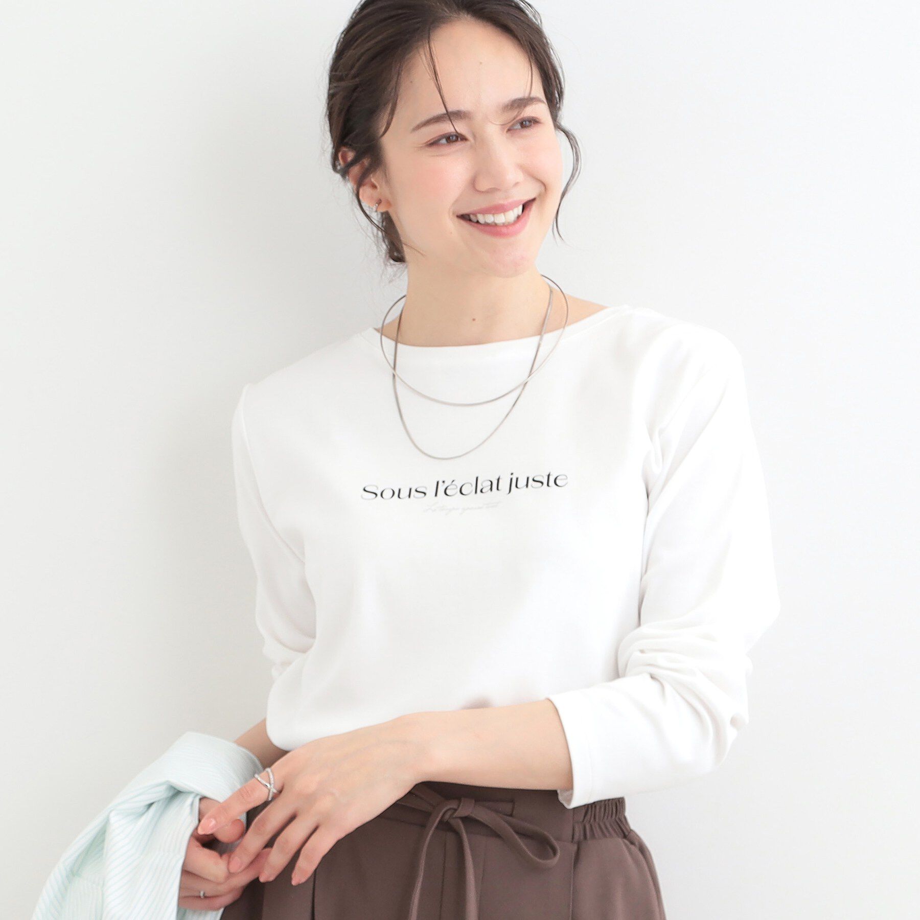 SHOO･LA･RUE「【接触冷感/UV/抗菌防臭】小さめロゴの大人スムースロンT」|Tシャツ・カットソー|ホワイト(101)