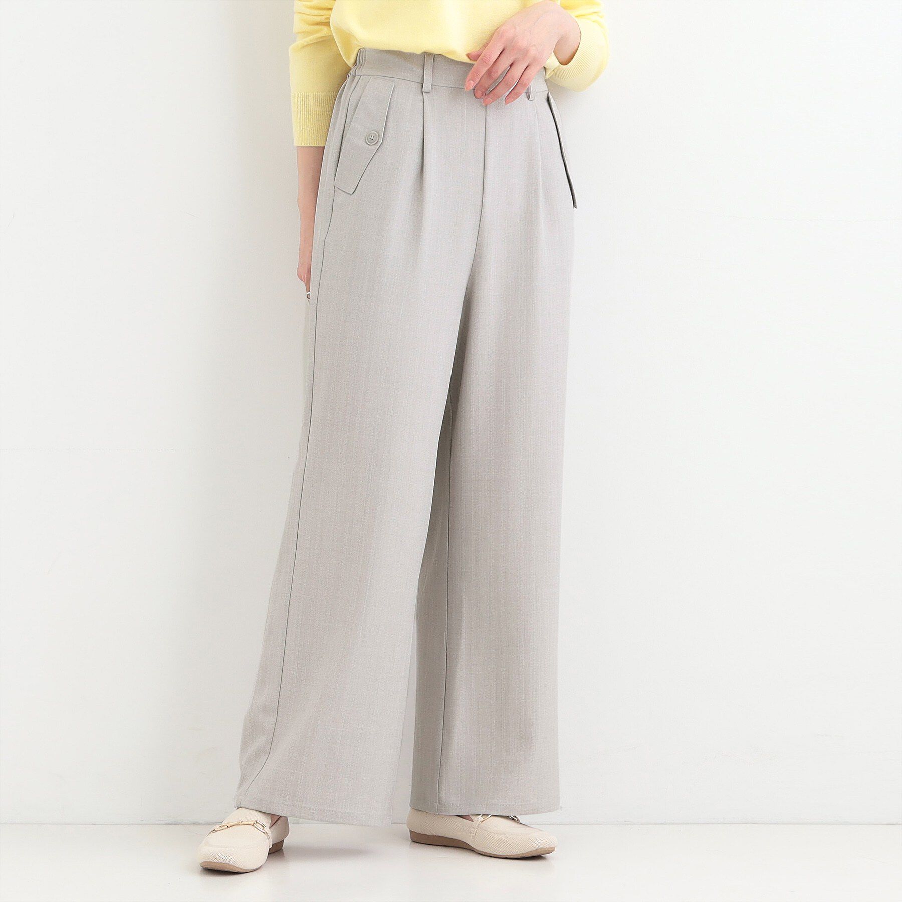 SHOO･LA･RUE「【洗濯機可/S-LL】フラップポケットがアクセント ヘリンボーンワイドパンツ」|その他|