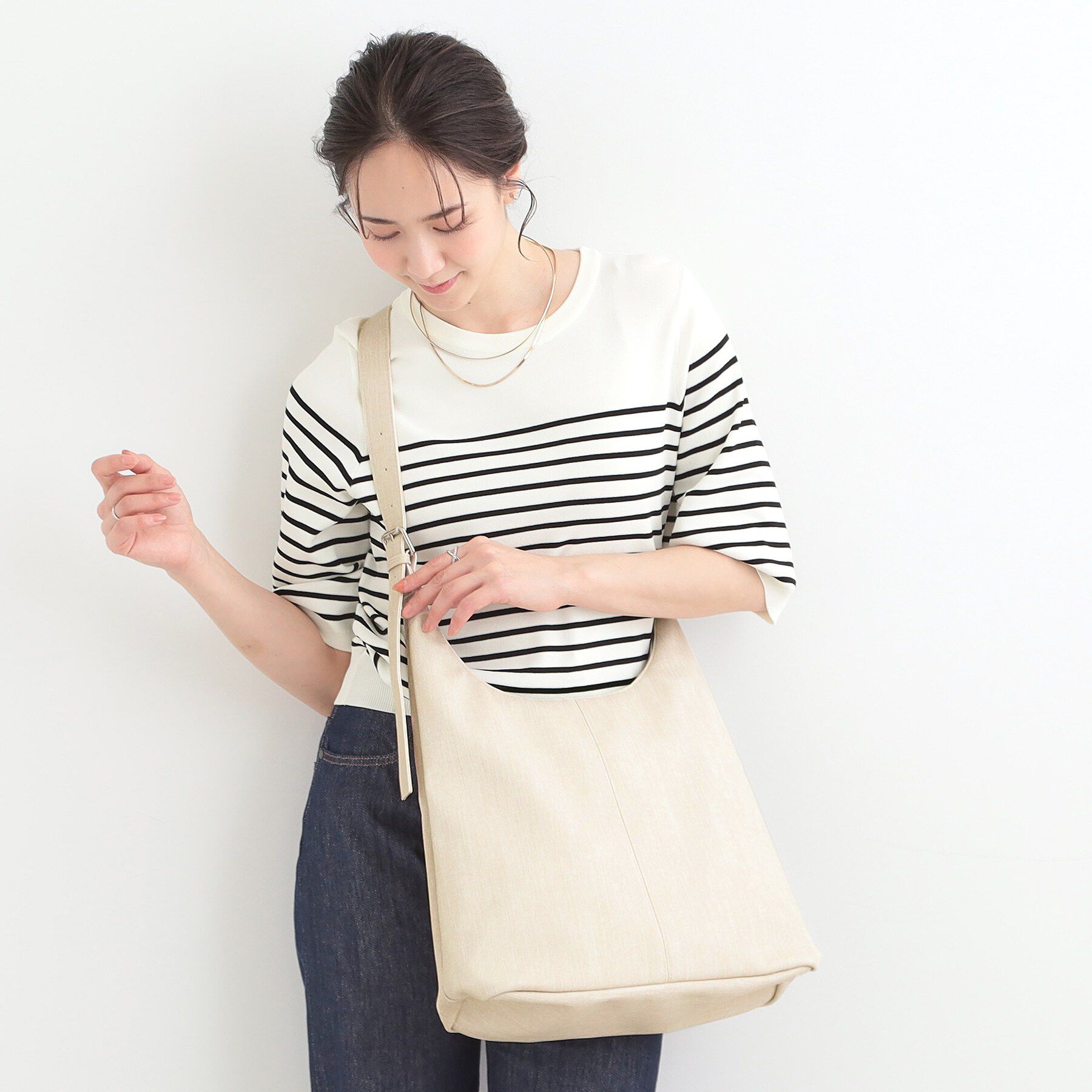 SHOO･LA･RUE「デニム風生地ワンショルダーバッグ」|ショルダー・メッセンジャー|ライトベージュ(05