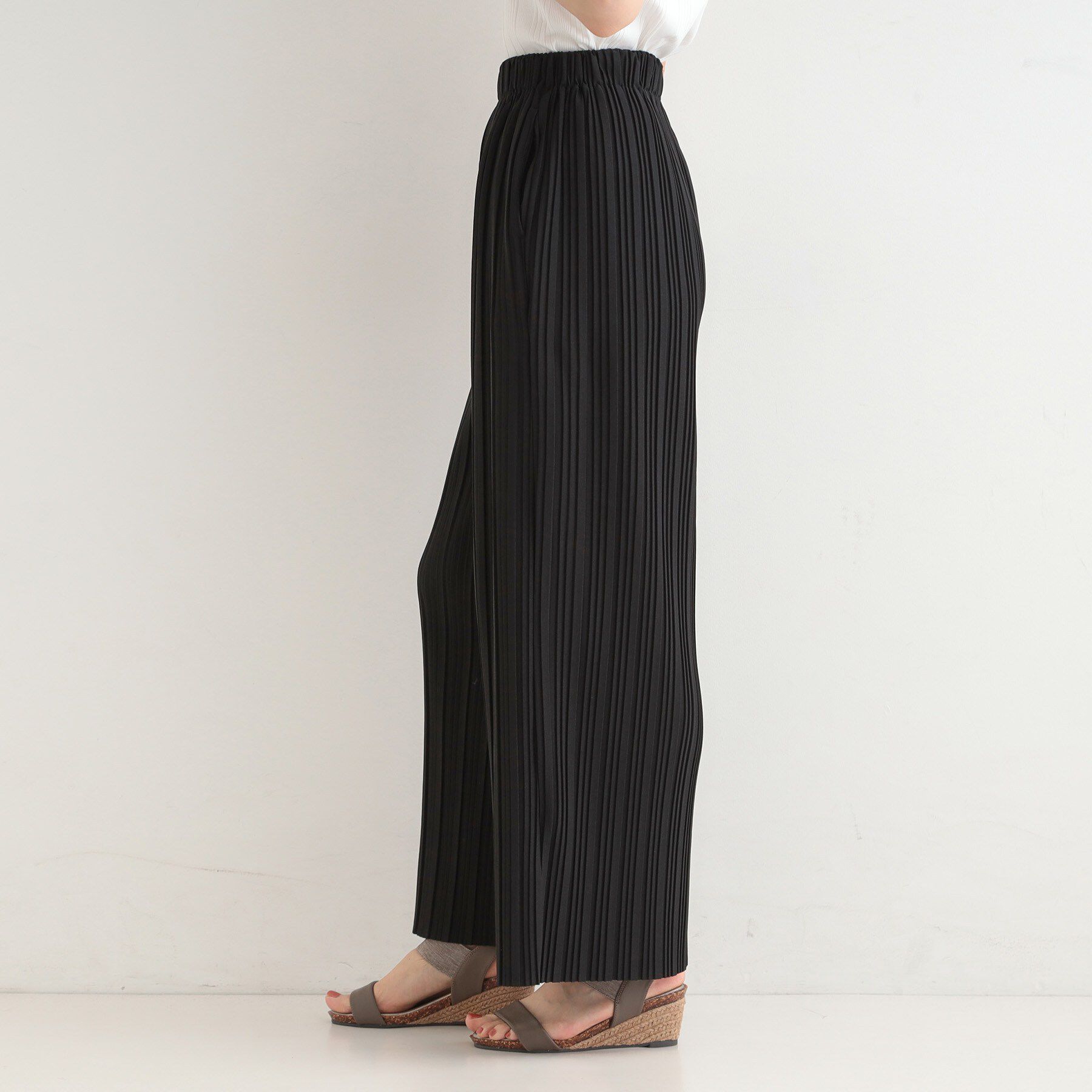 SHOO･LA･RUE「【S-LL/柄が選べる】ウエストゴムでらくちん 上品な光沢感　大人プリーツイージーパンツ」|その他|