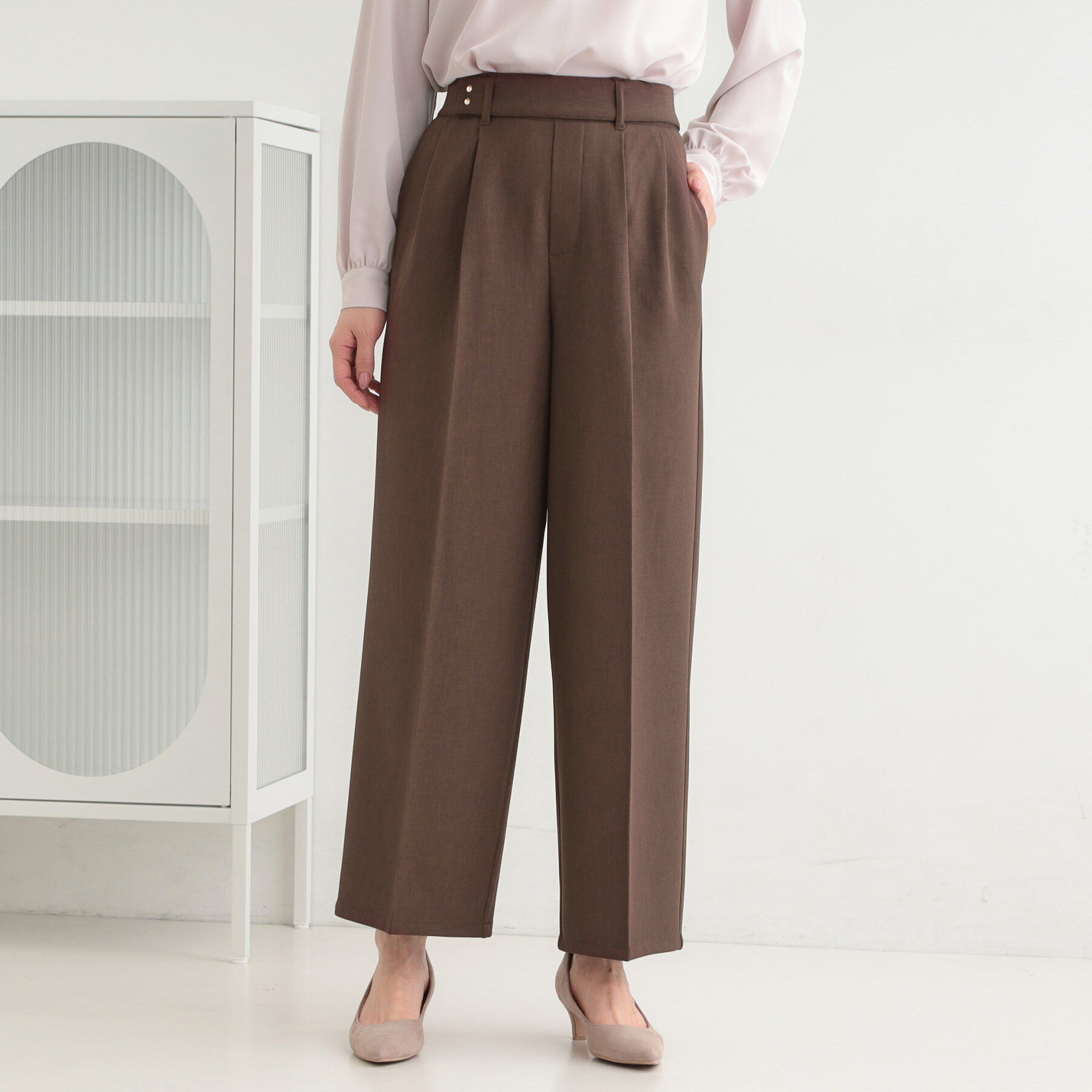 SHOO･LA･RUE「【着丈選べる/S-LL/洗濯機可】楽ちん&times;きれいみえ　ストレッチワイドパンツ」|その他|ブラウン(043)