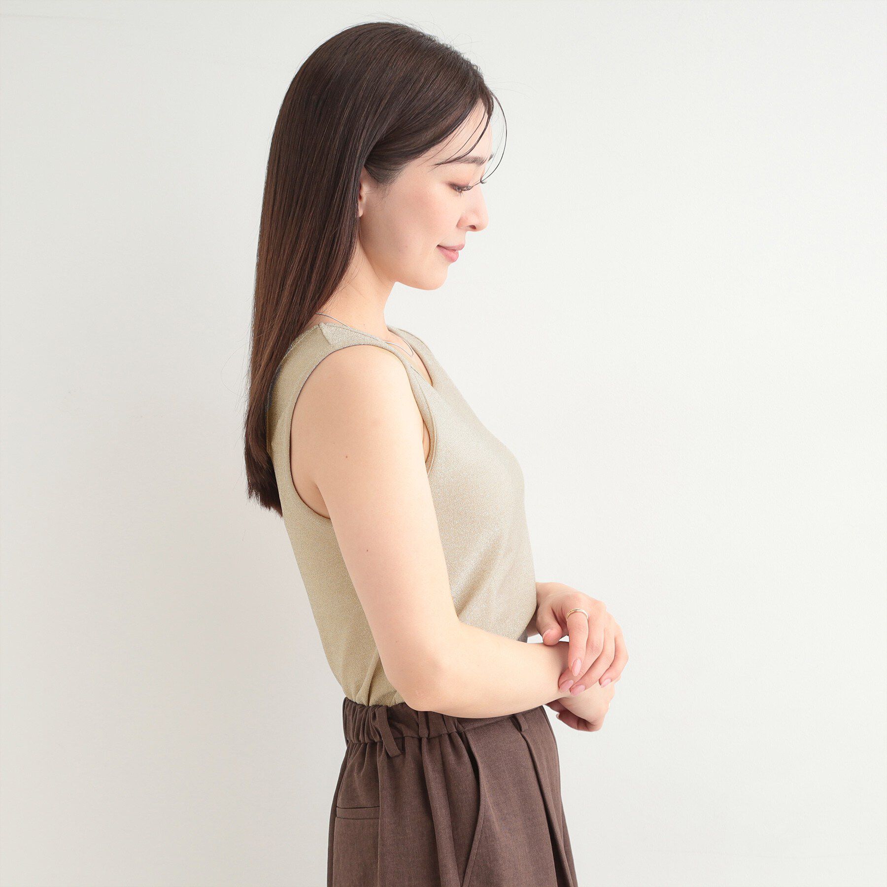 SHOO･LA･RUE「【前後2WAY/洗濯機可/S-LL】コーデのさりげないアクセントに　きらきらラメタンク」|キャミソール|