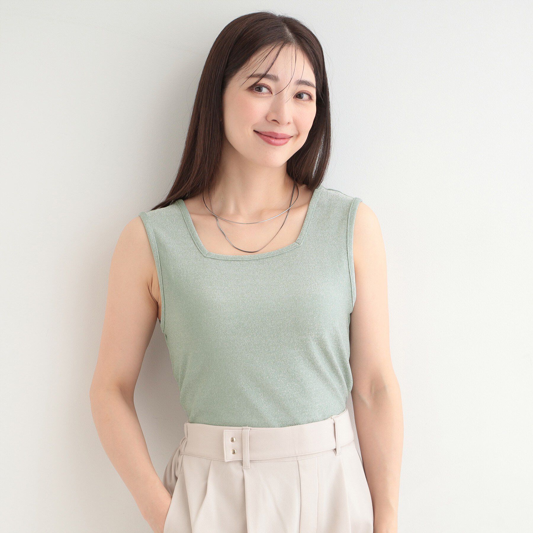 SHOO･LA･RUE「【前後2WAY/洗濯機可/S-LL】コーデのさりげないアクセントに　きらきらラメタンク」|キャミソール|