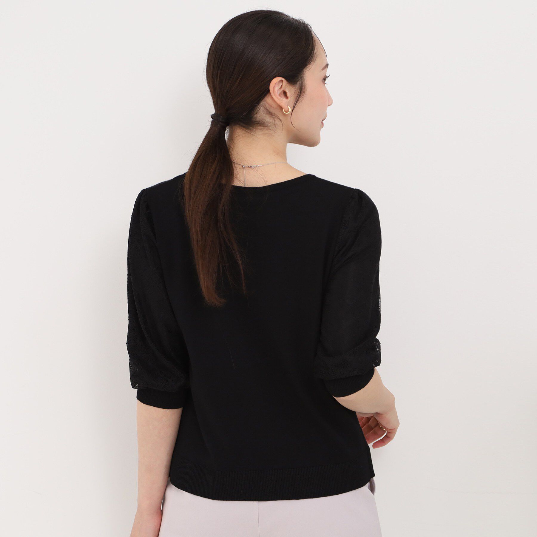 SHOO･LA･RUE「【洗濯機可/S-LL】華やかレース5分袖ニット」|ニット・セーター|