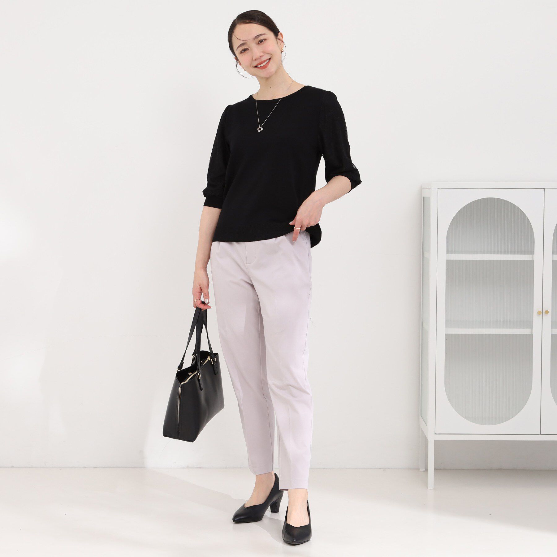 SHOO･LA･RUE「【洗濯機可/S-LL】華やかレース5分袖ニット」|ニット・セーター|