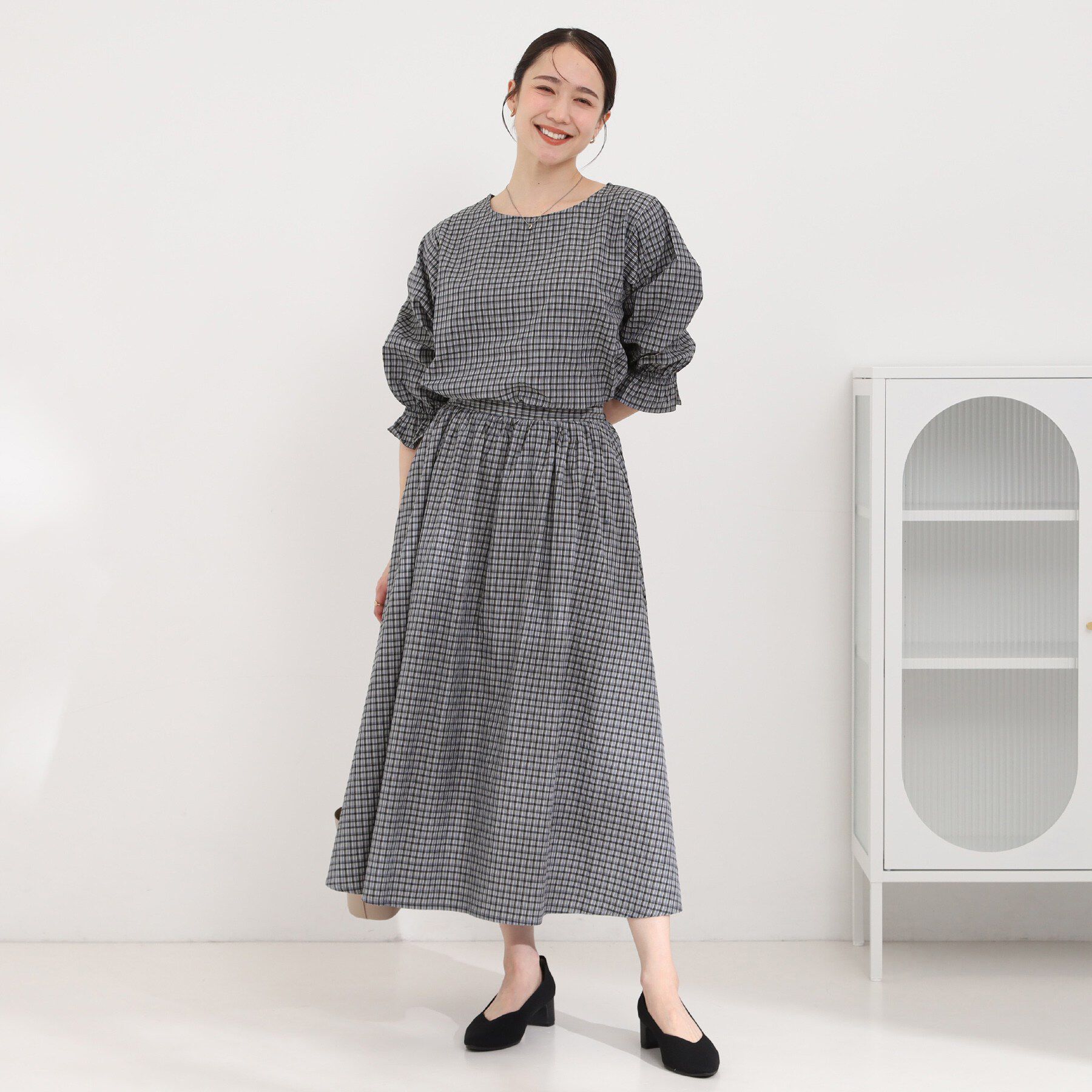 SHOO･LA･RUE「【セットアップ可】サッカーチェックフレアスカート」|スカート|