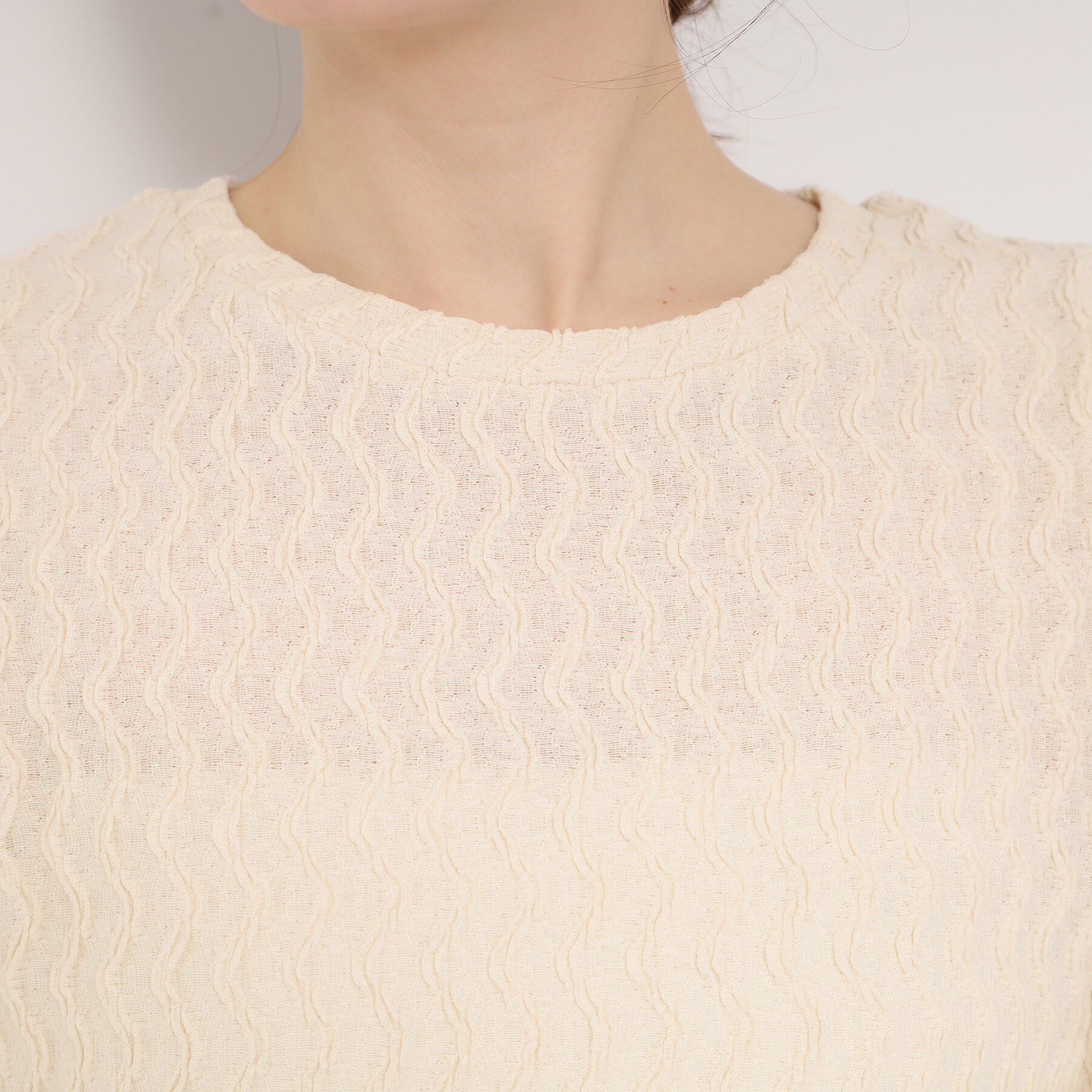 SHOO･LA･RUE「【洗濯機可/S-LL】ウェーブ柄ジャカード パフスリーブトップス」|Tシャツ・カットソー|