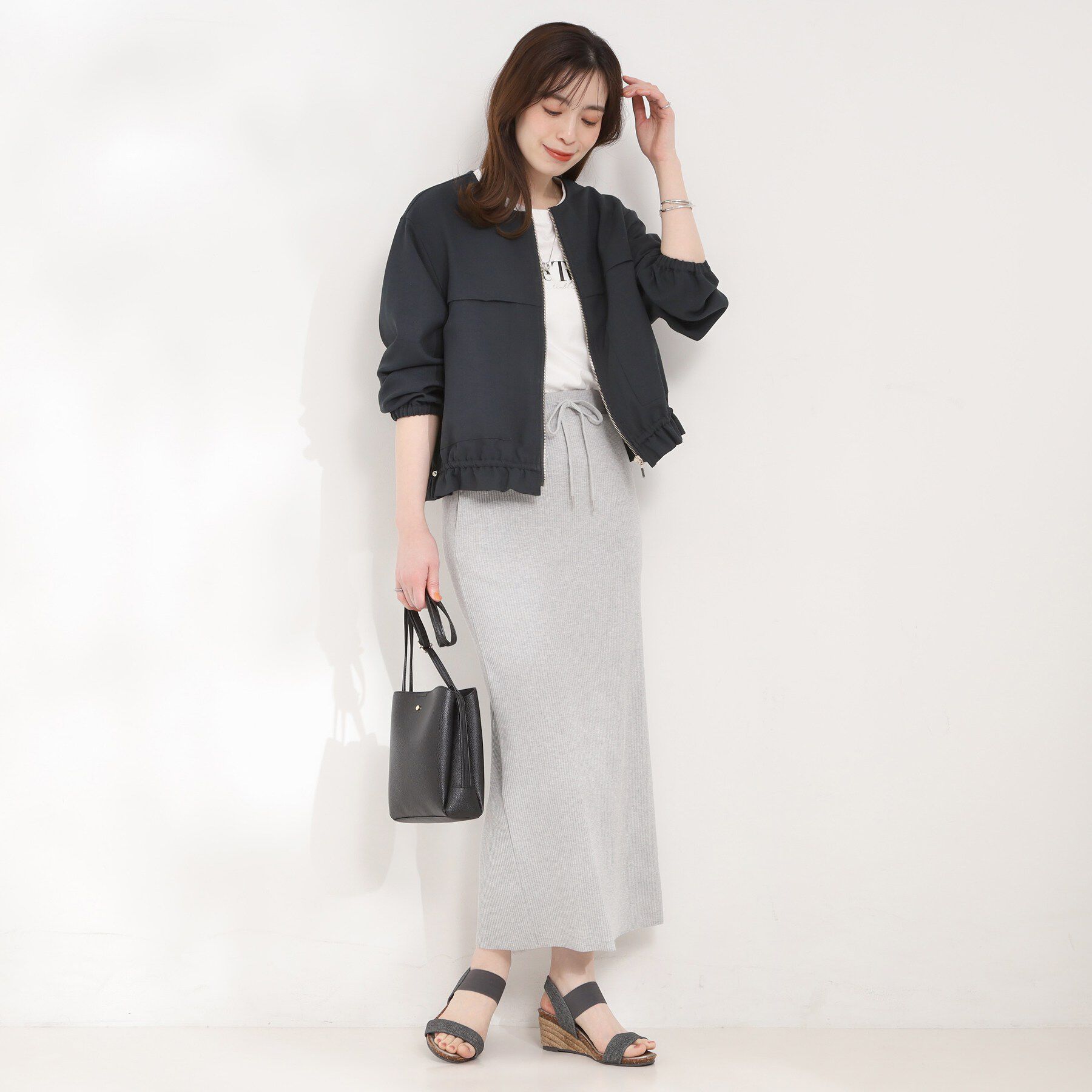 SHOO･LA･RUE「【S-LL】スタイルアップを叶える　大人のドロストブルゾン」|ブルゾン・スタジャン|