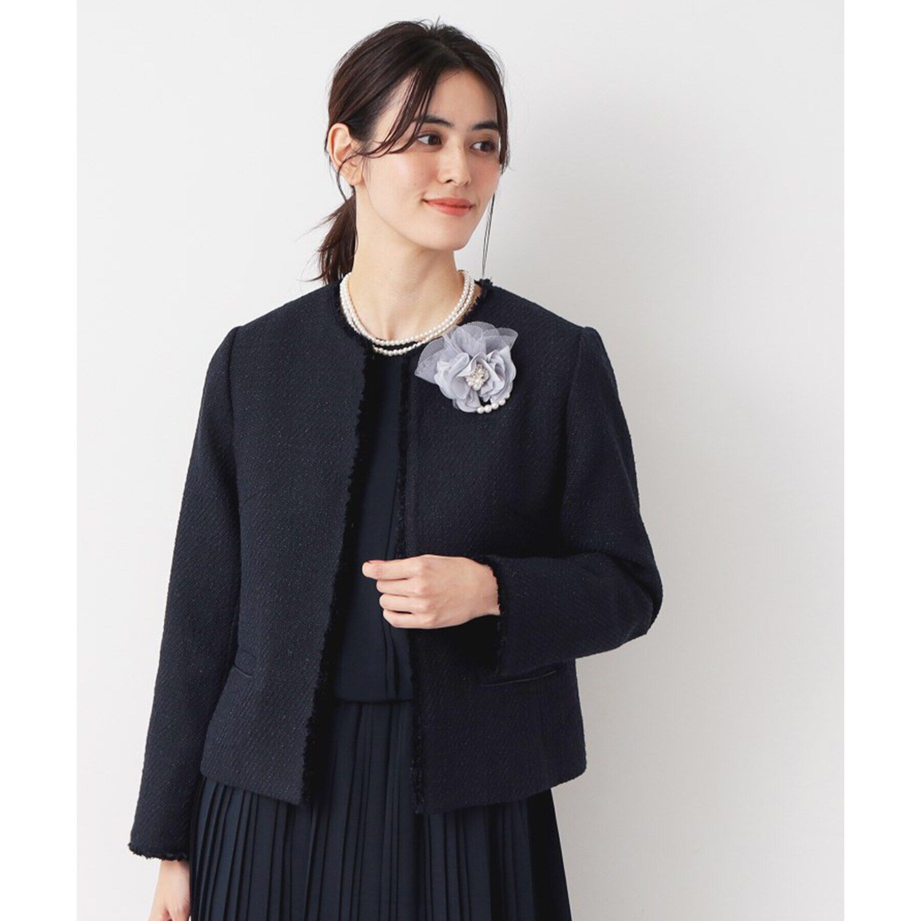 Dessin「【入卒/セレモニー】ツイードクルーネックジャケット」|ノーカラージャケット|