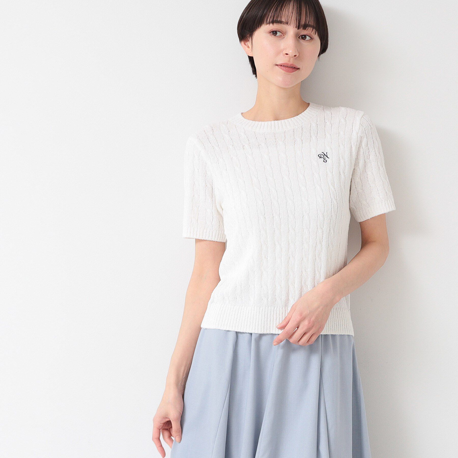 Dessin「【洗える】ケーブルクルーネックニット」|ニット・セーター|ホワイト(002)