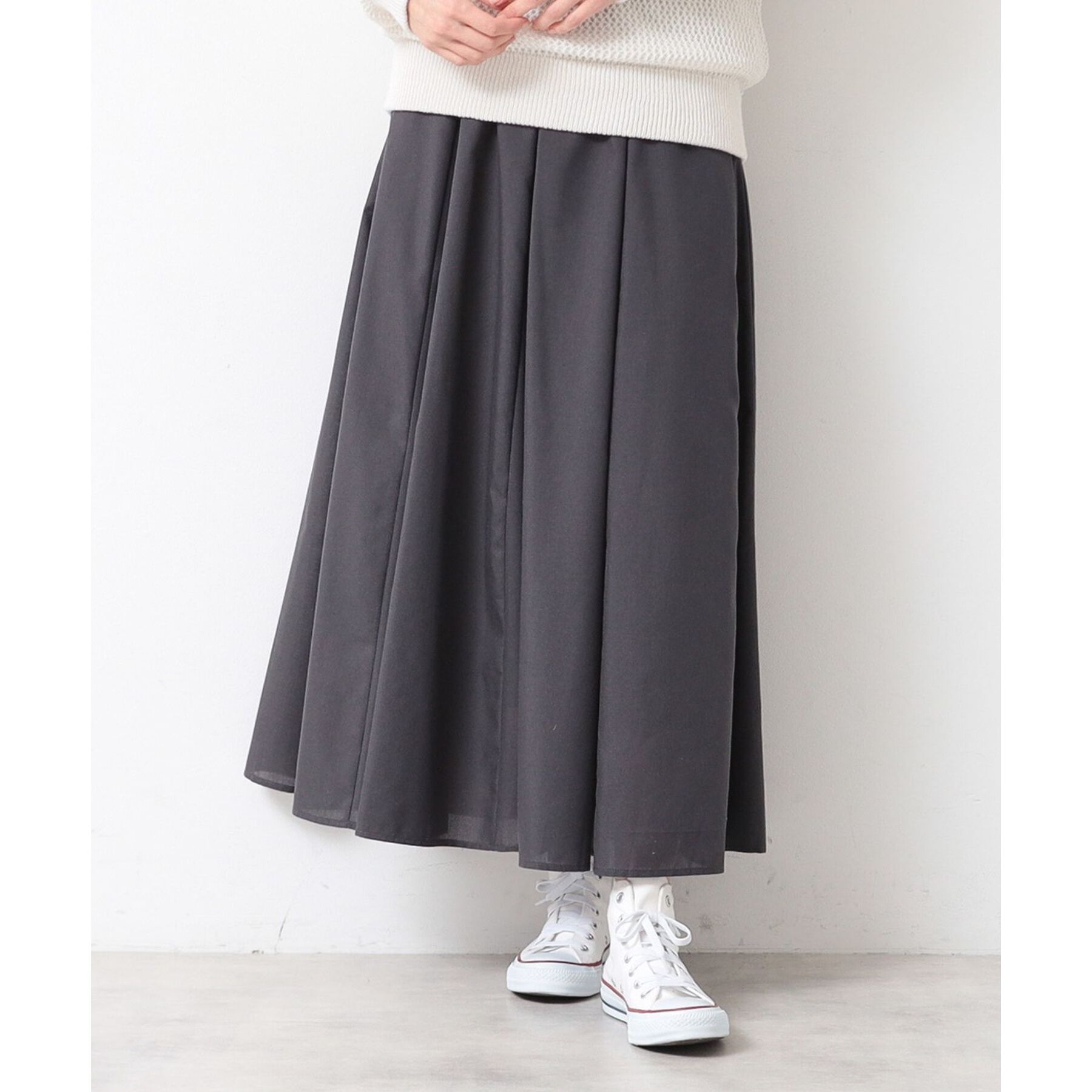 Dessin「【5色展開・ウエストゴム・洗える】エアリーフレアスカート（XS～L）」|スカート|チャコールグレー(0
