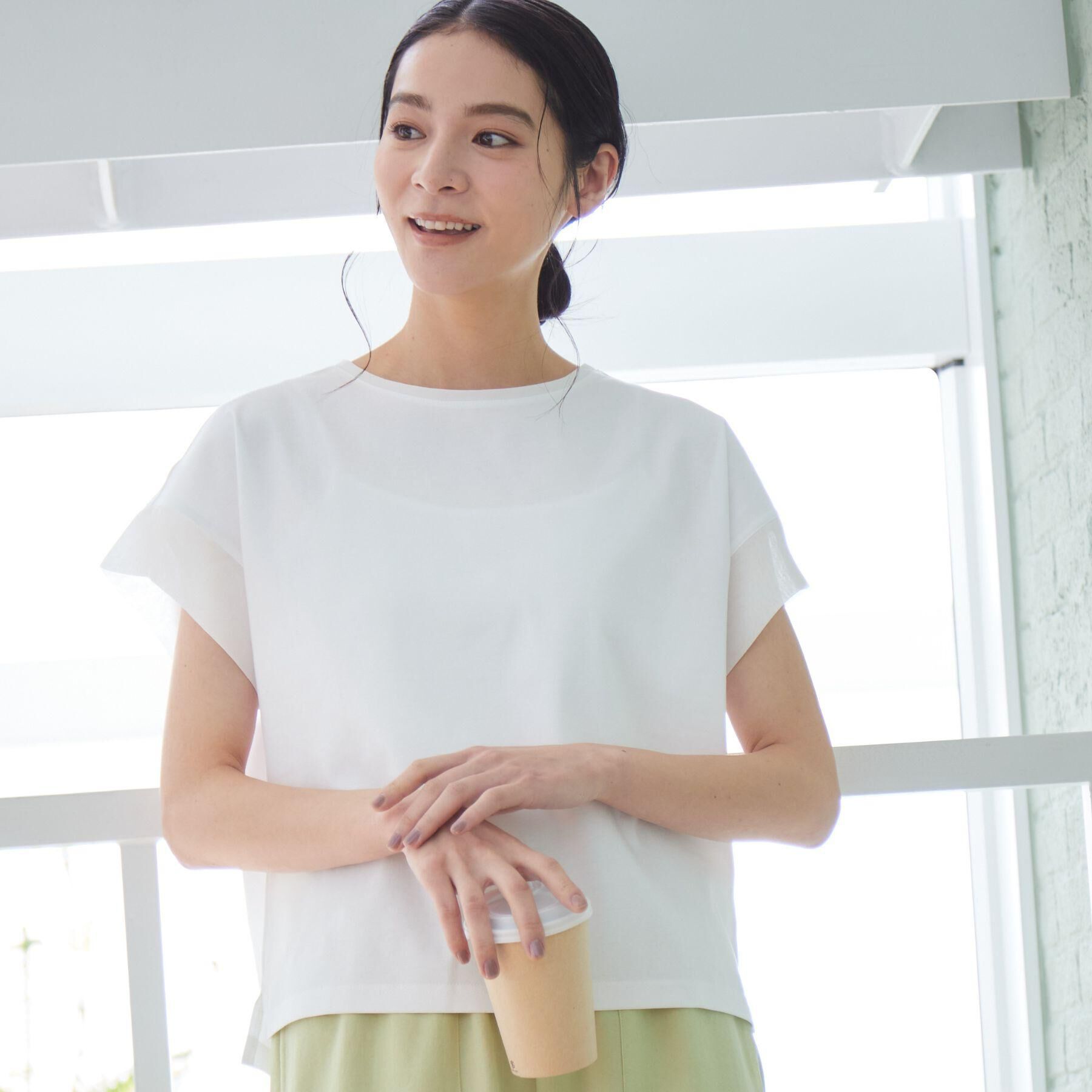 Dessin「【シリーズ累計8万枚！選べる5サイズ/6色展開/洗える】美光沢カットソー【オンにもオフにもちょうどい」|Tシャツ・カットソー|ホワイト(002)