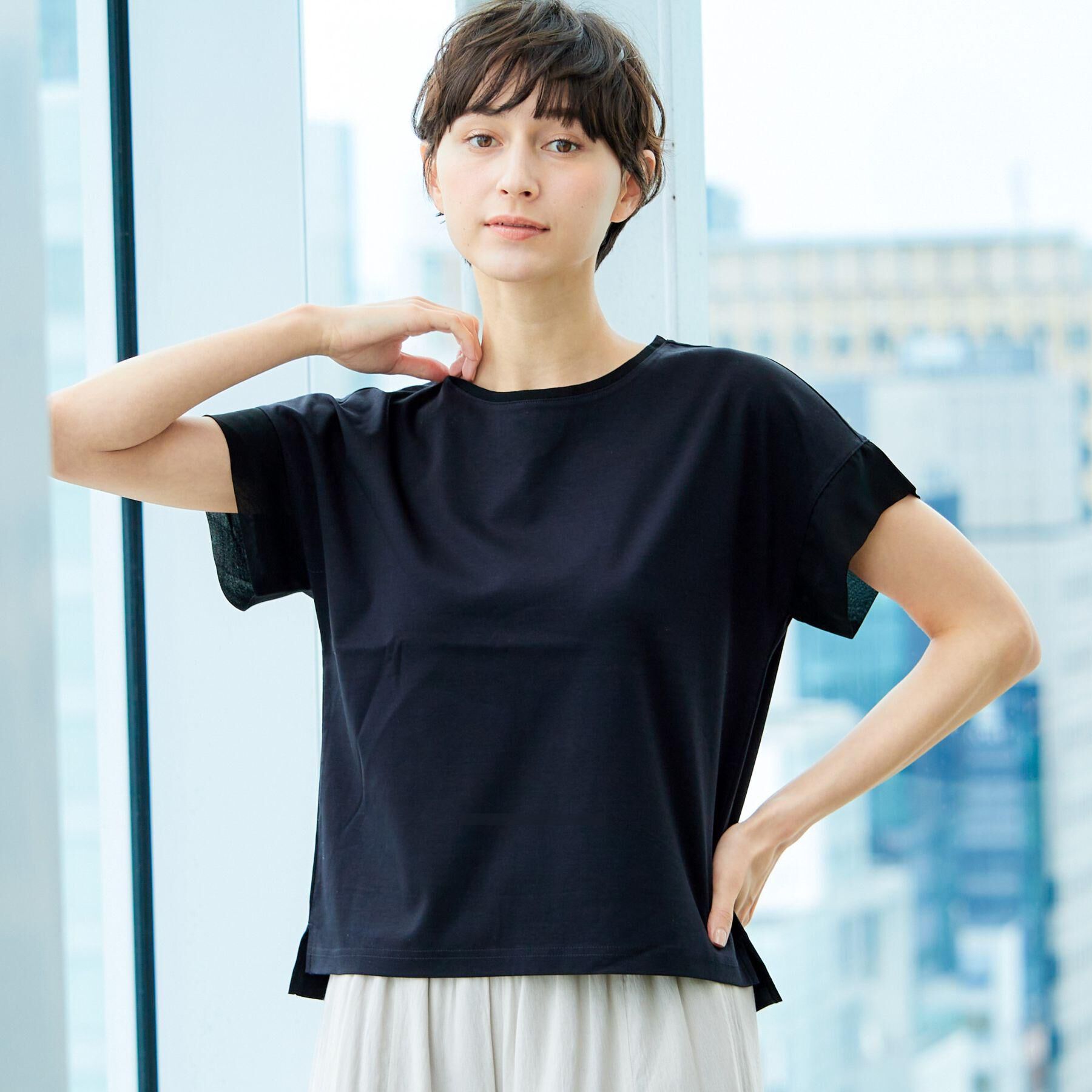 Dessin「【シリーズ累計8万枚！選べる5サイズ/6色展開/洗える】美光沢カットソー【オンにもオフにもちょうどい」|Tシャツ・カットソー|ブラック(019)