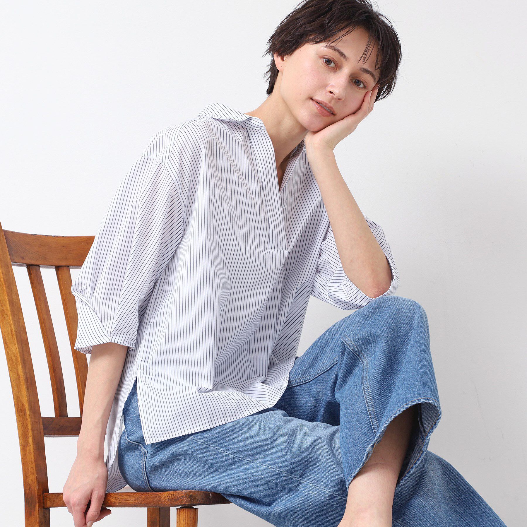 Dessin「【洗える・4サイズ展開】スキッパーシャツブラウス（XS～L）」|シャツ・ブラウス|ホワイト(301)