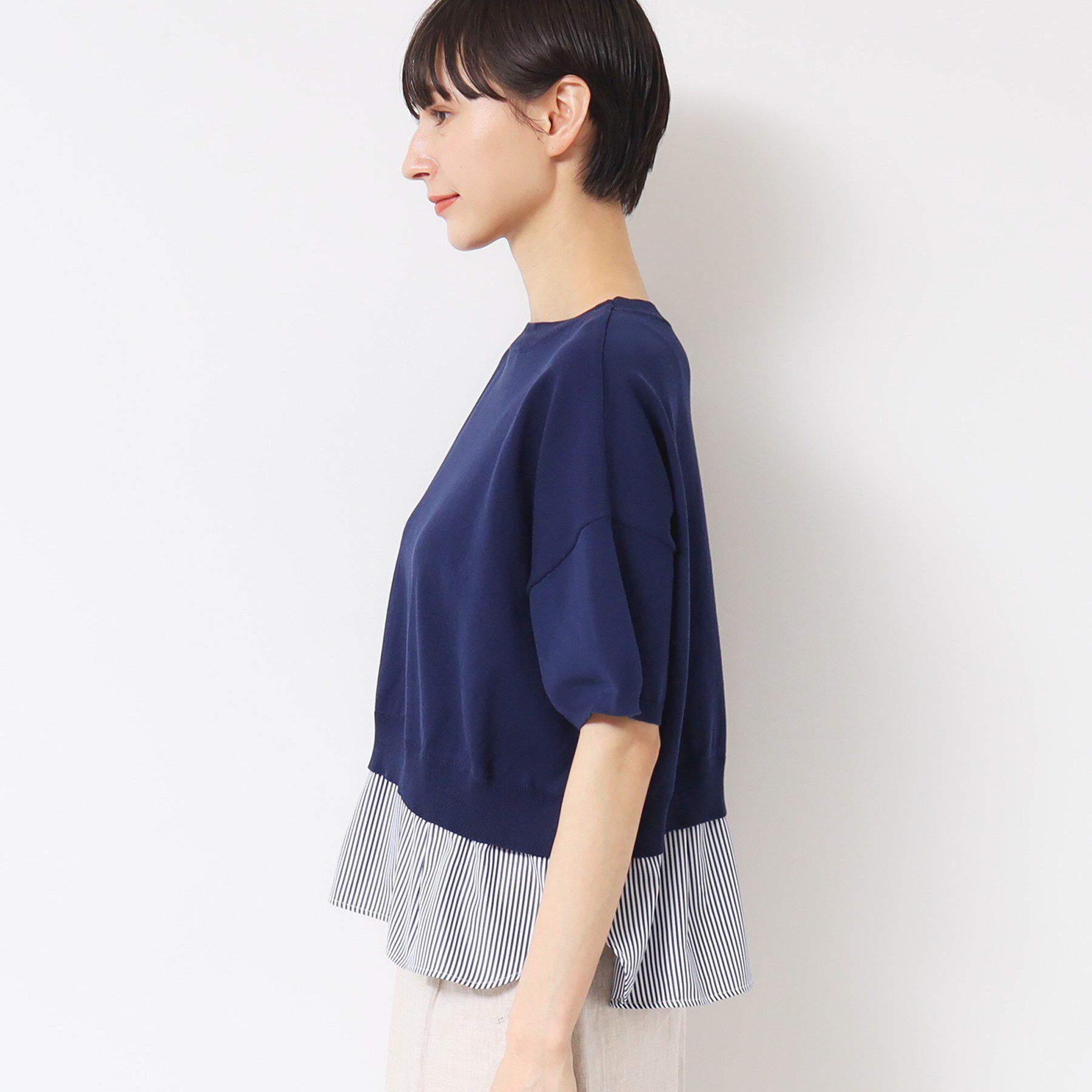 Dessin「【洗える】シャツレイヤード風五分袖ニット」|ニット・セーター|