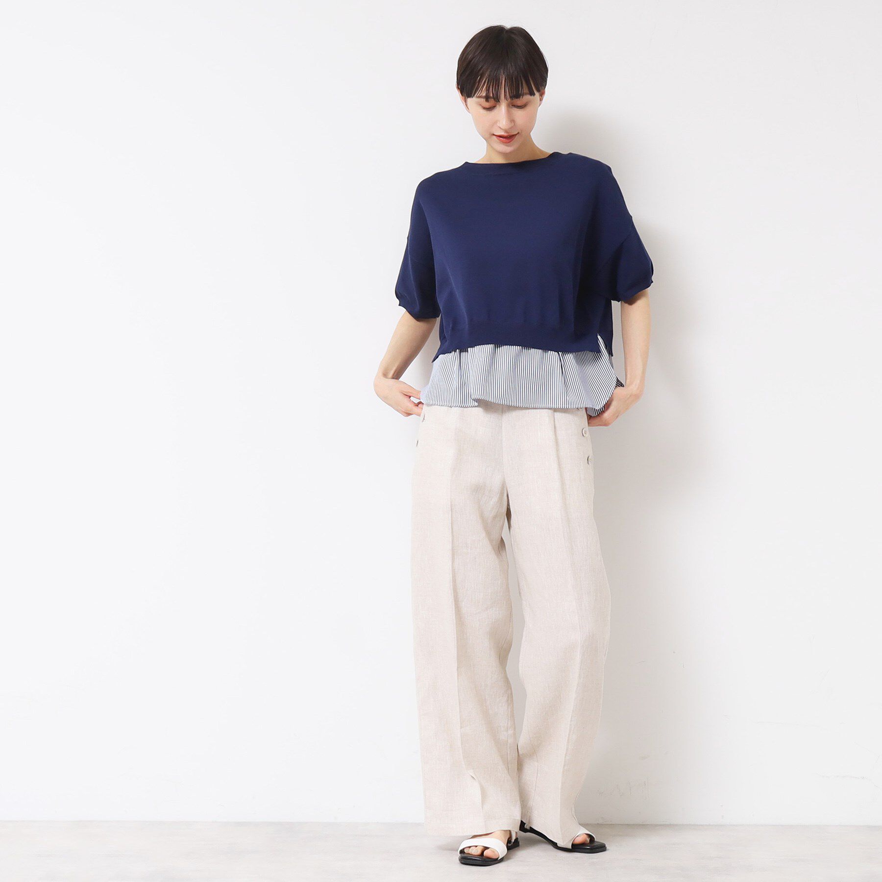 Dessin「【洗える】シャツレイヤード風五分袖ニット」|ニット・セーター|