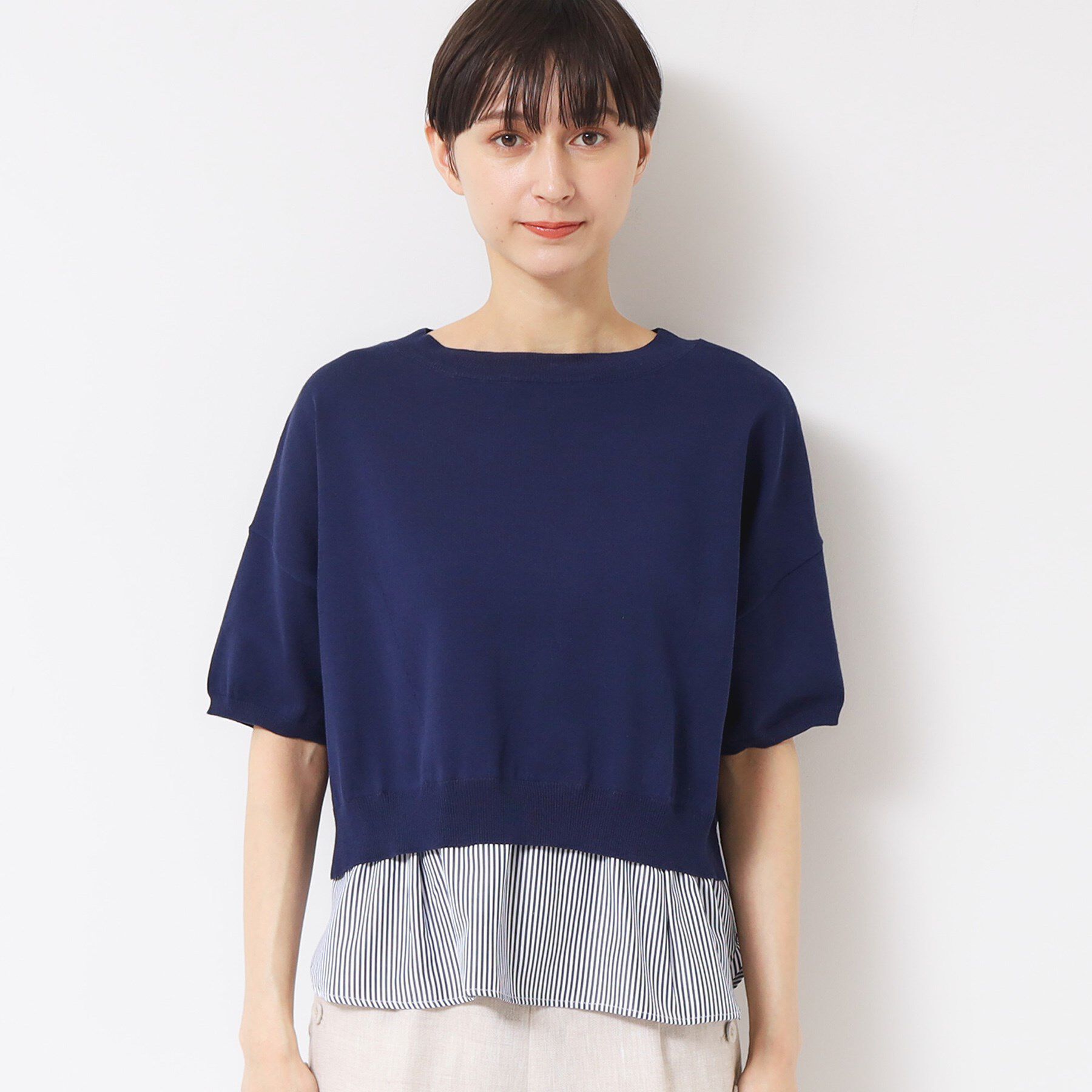 Dessin「【洗える】シャツレイヤード風五分袖ニット」|ニット・セーター|