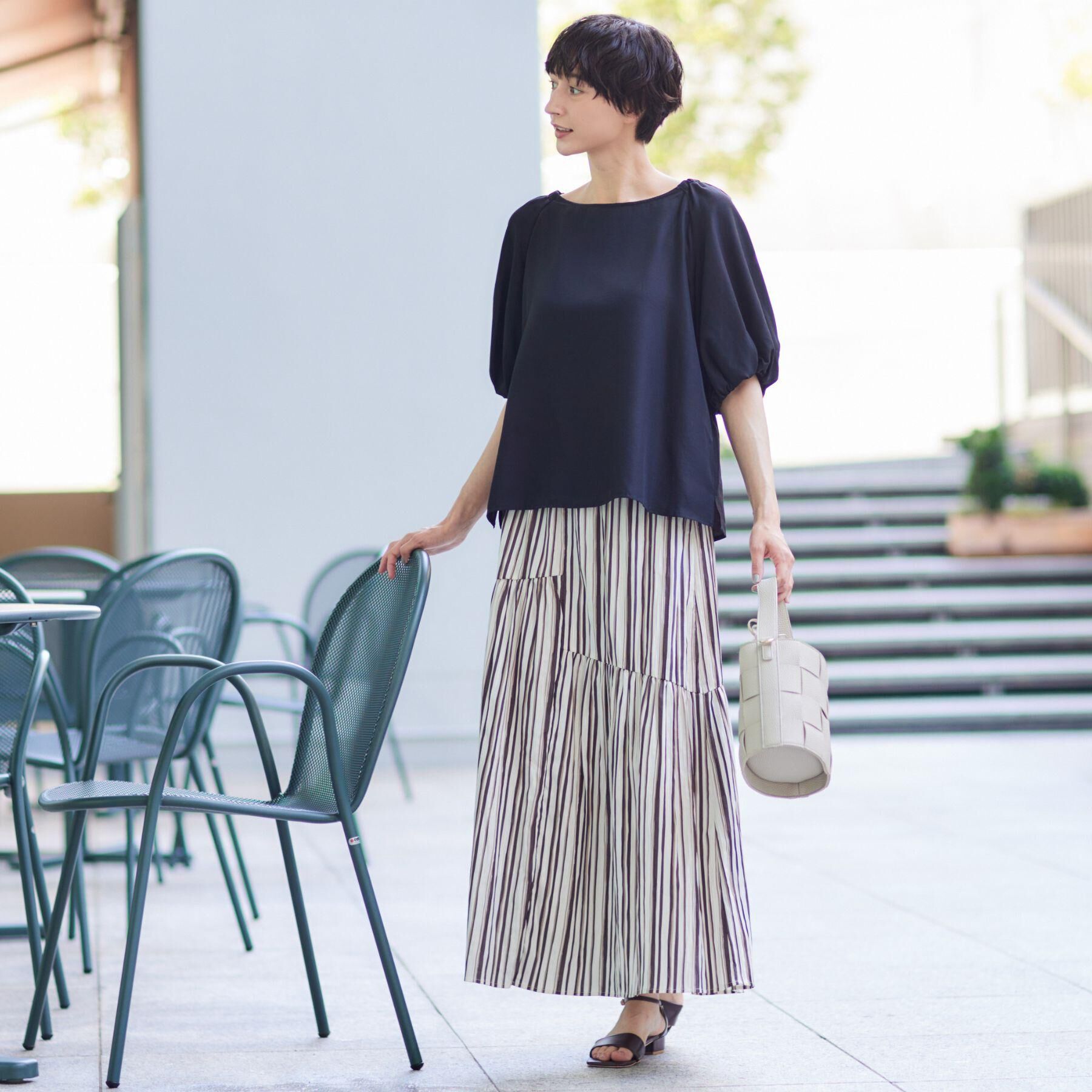 Dessin「◆【ウエストゴム・洗える】ストライプ柄切り替えスカート」|スカート|