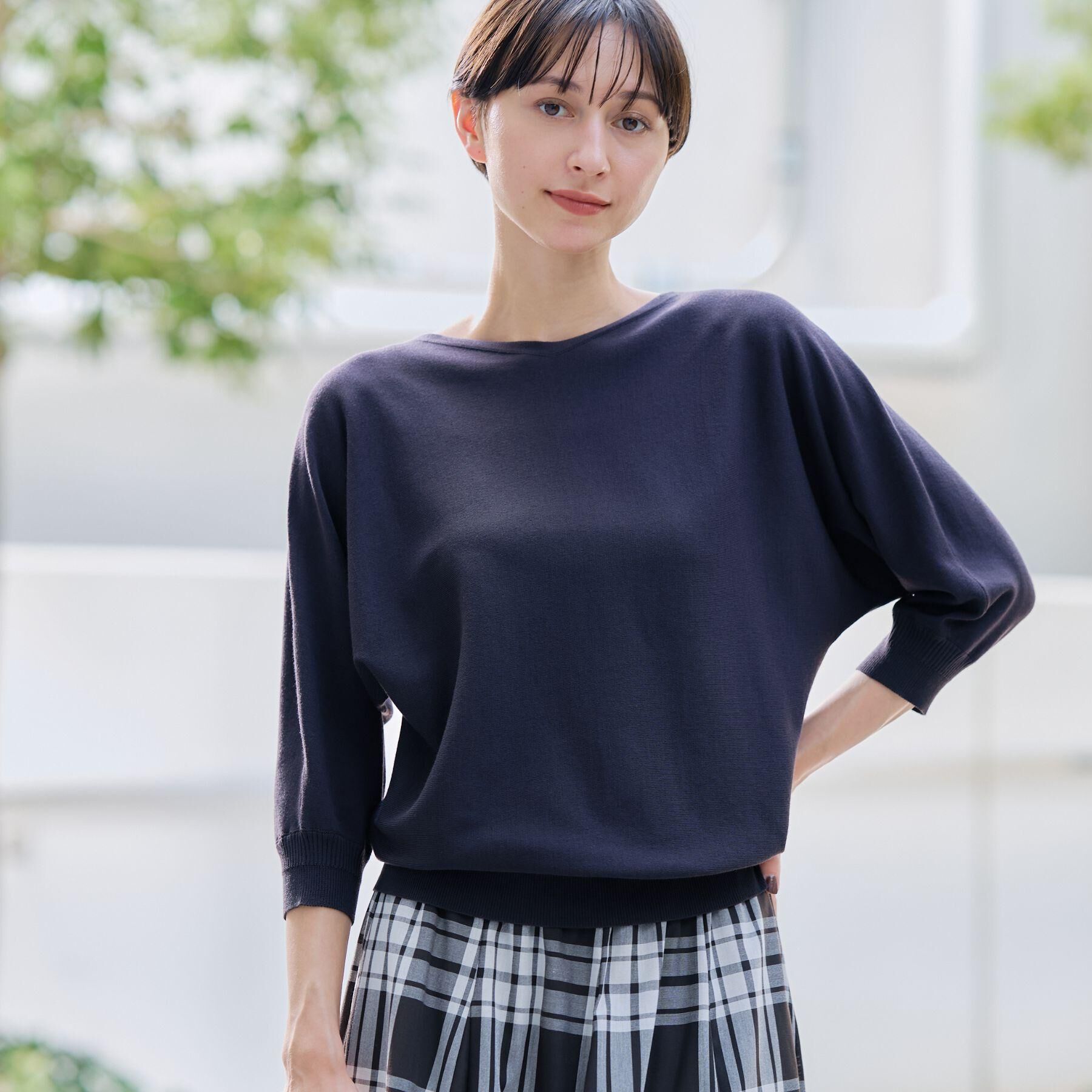 Dessin「【洗える】後ろボタンニットプルオーバー七分袖」|ニット・セーター|ブラウン(044)