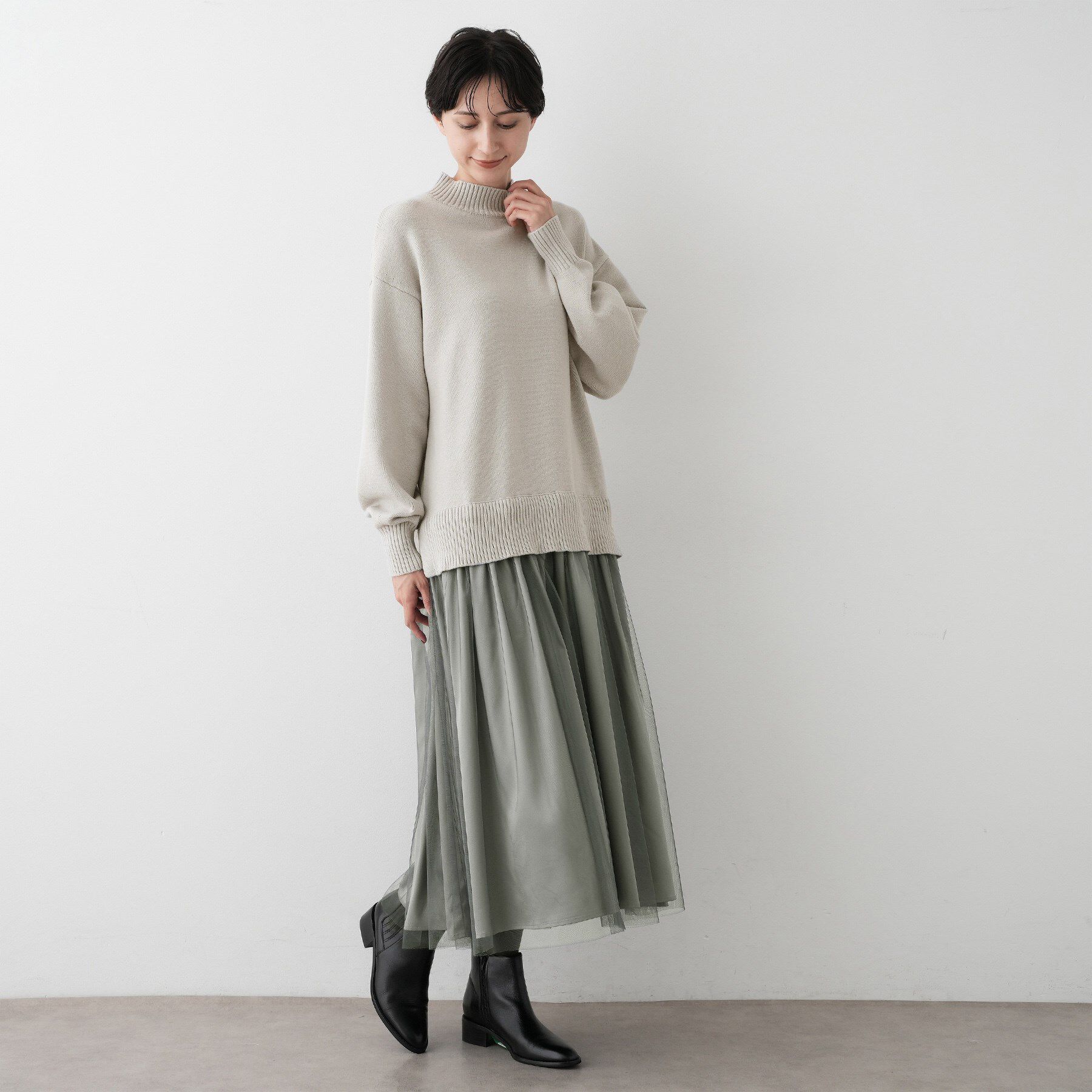 Dessin「【洗える】ニットチュールドッキングワンピース」|ワンピース|