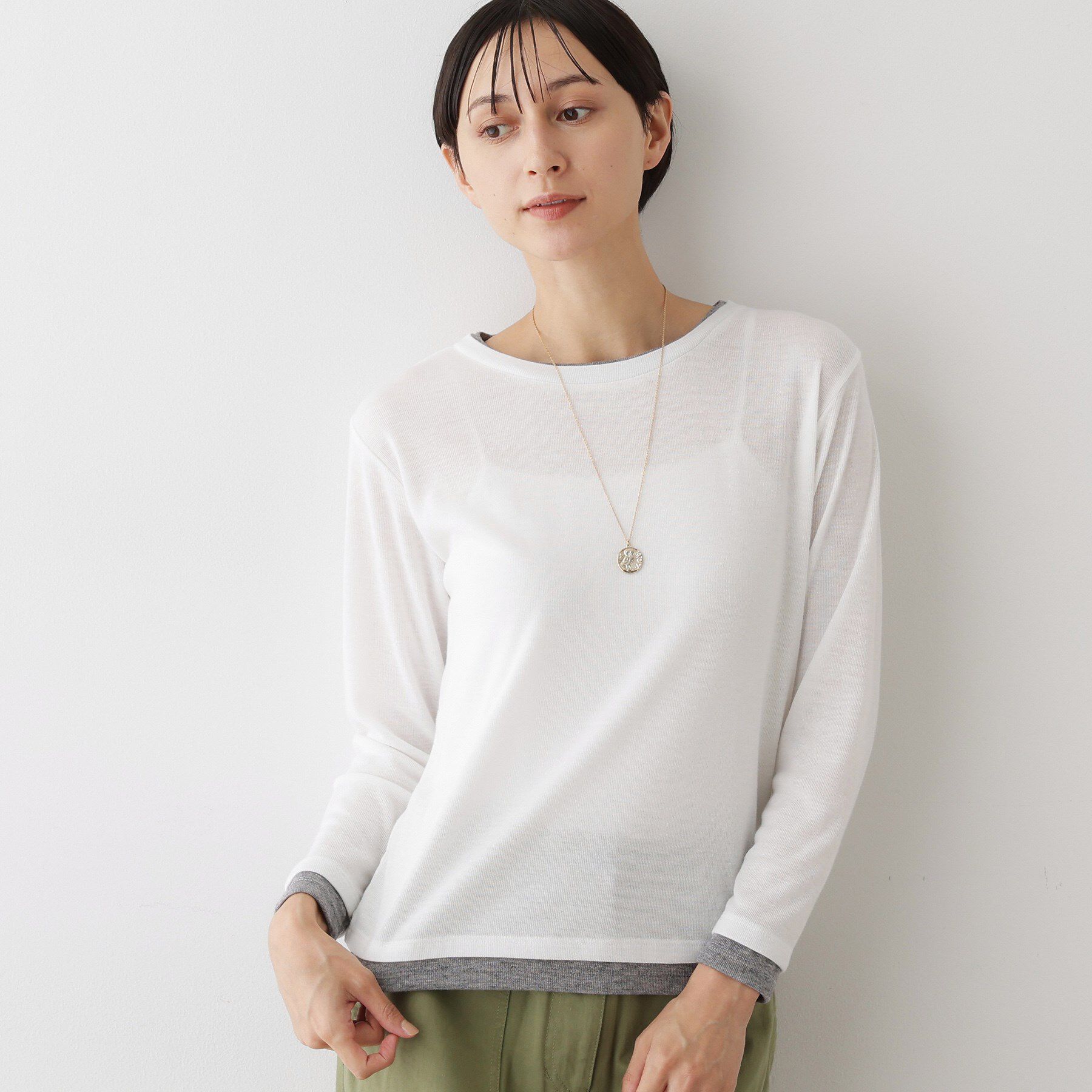 Dessin「【洗える】バイカラーシアーリブカットソー」|Tシャツ・カットソー|ホワイト(001)