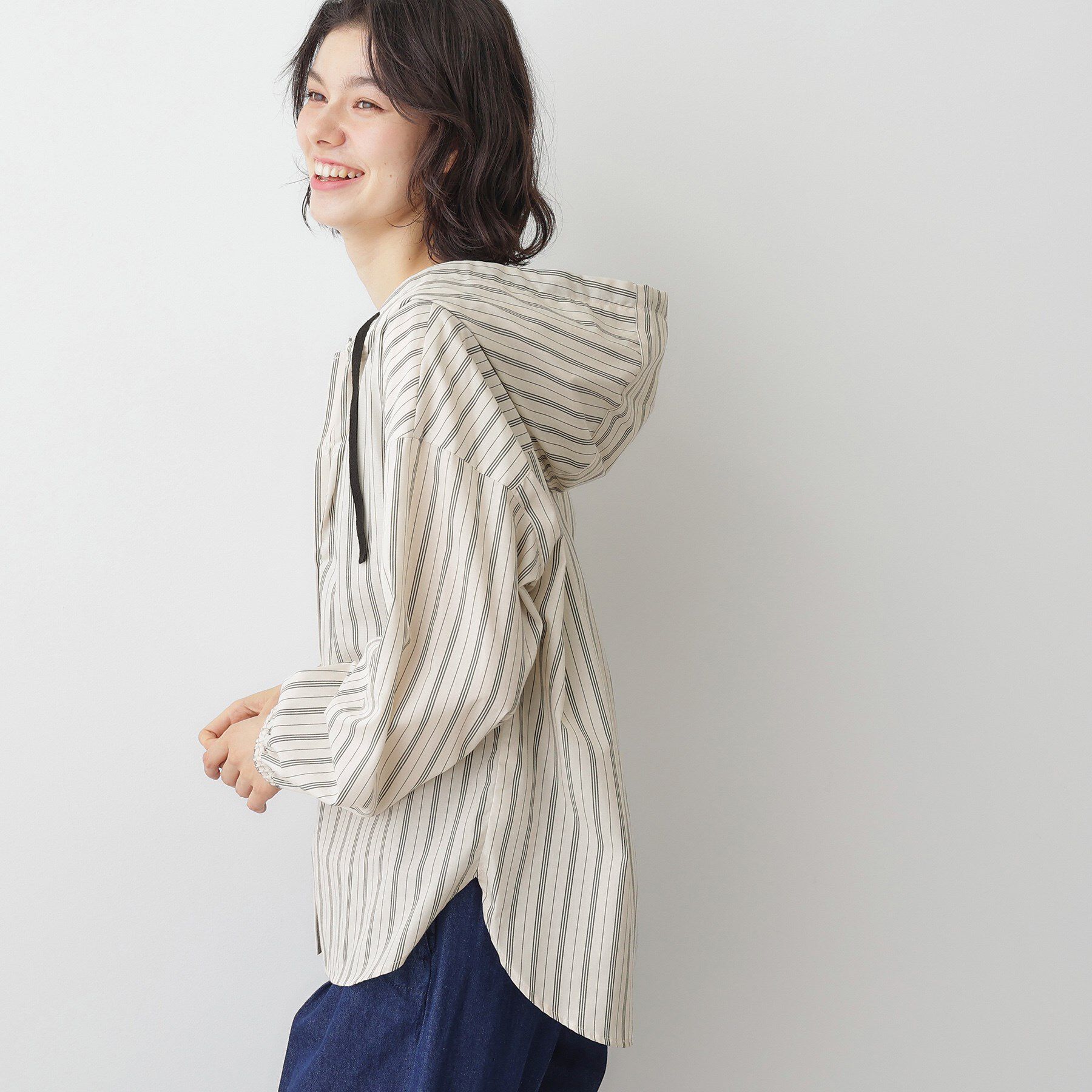Dessin「【洗える】ストライプフードブラウス」|シャツ・ブラウス|