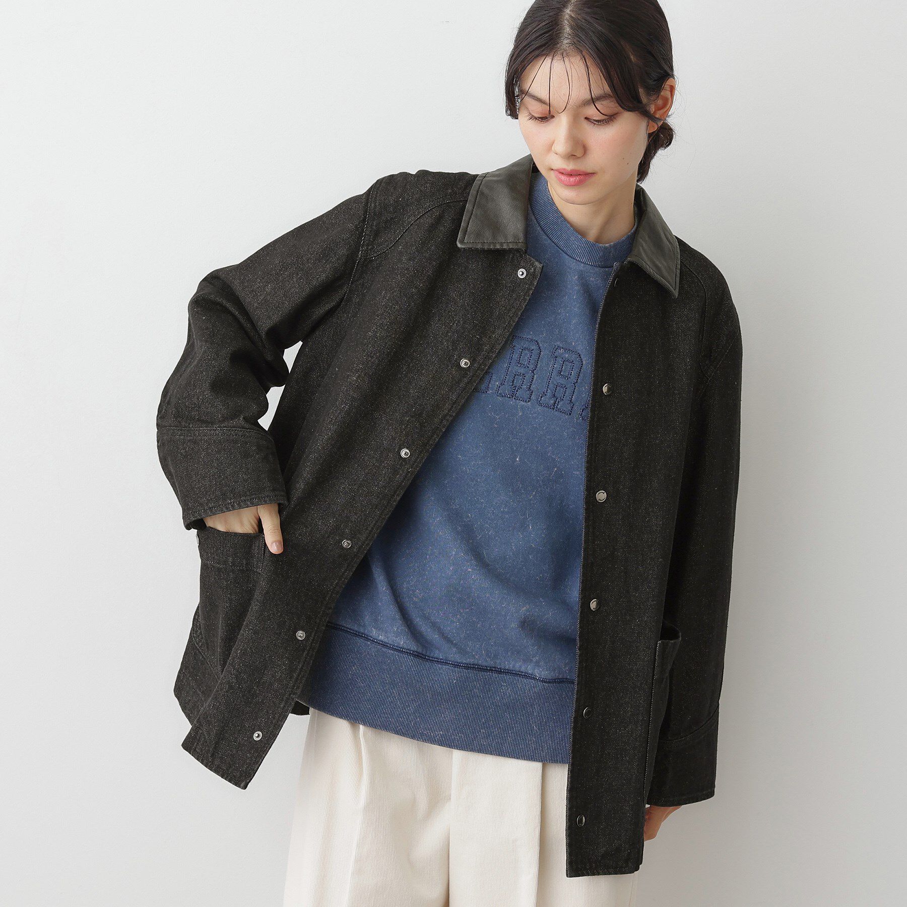 Dessin「【ユニセックス/洗える】バイカラージャケット」|デニムジャケット|ブラック(519)