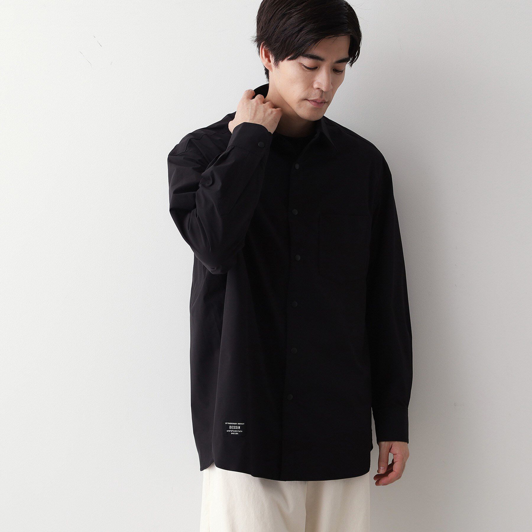 Dessin「【撥水・洗える】プラドットボタンシャツ」|シャツ・ブラウス|ブラック(019)