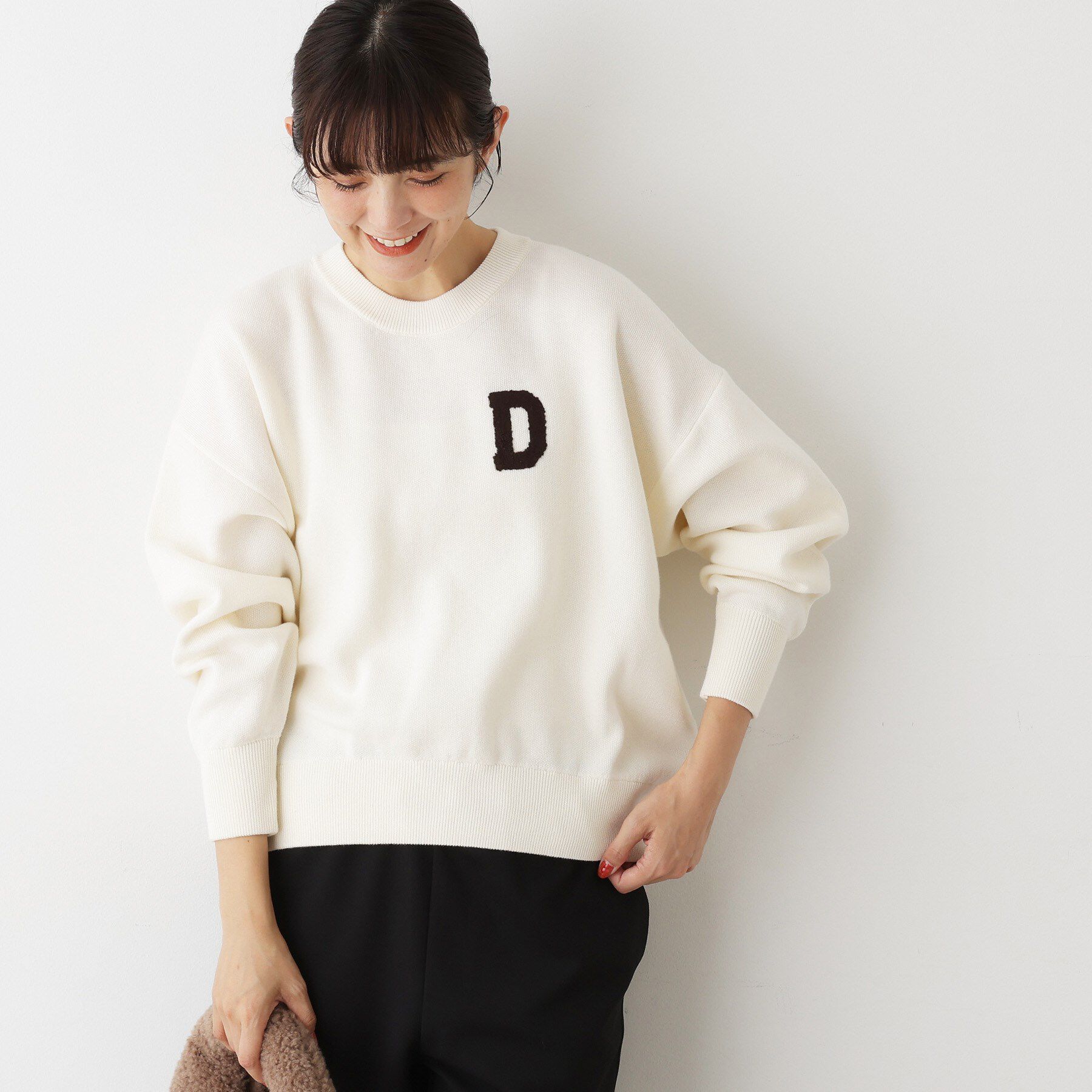 Dessin「【洗える】Dサガラ刺繍ワッペン付きニット」|ニット・セーター|