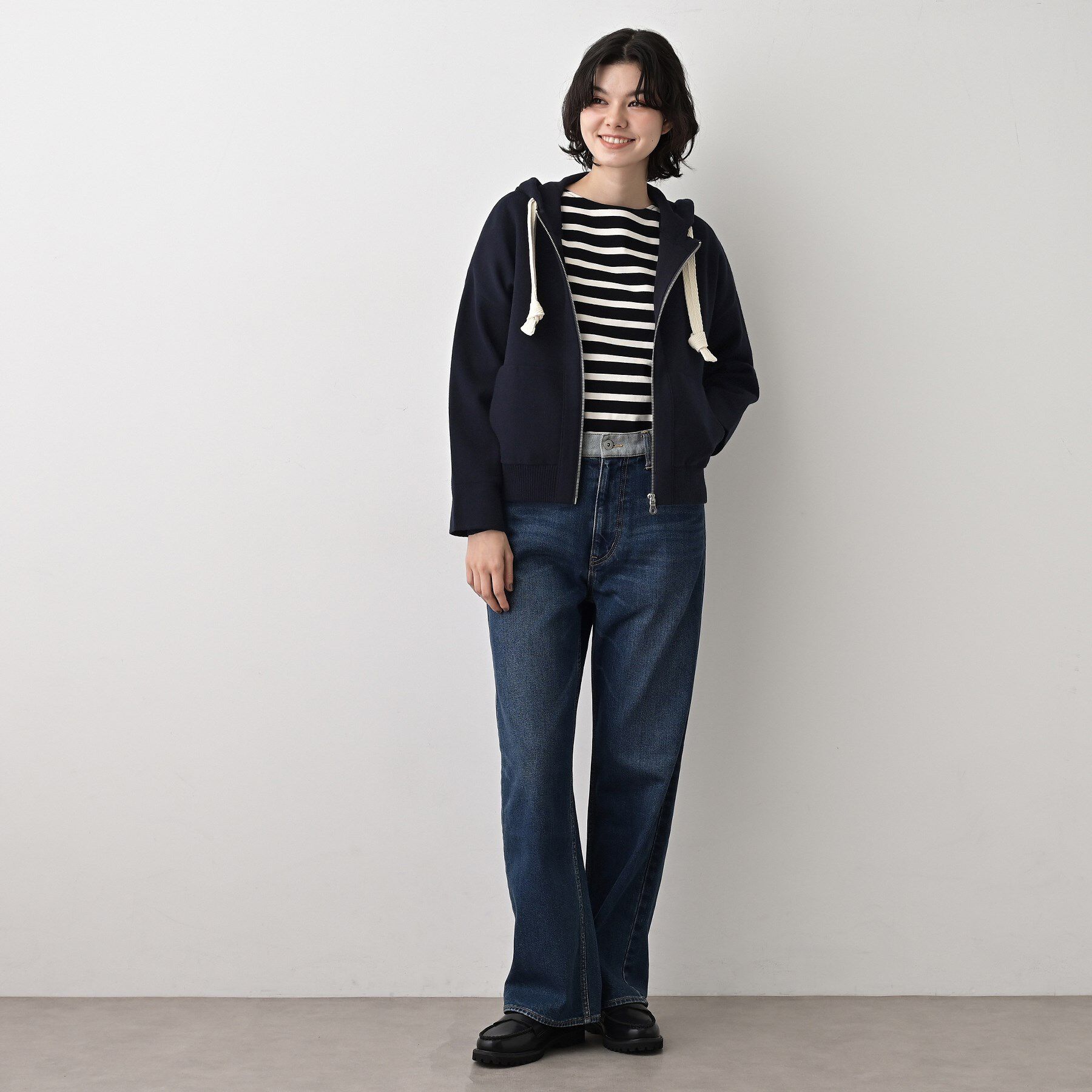 Dessin「【洗える】コットンカシミヤブレンドフードジップカーディガン」|パーカー|