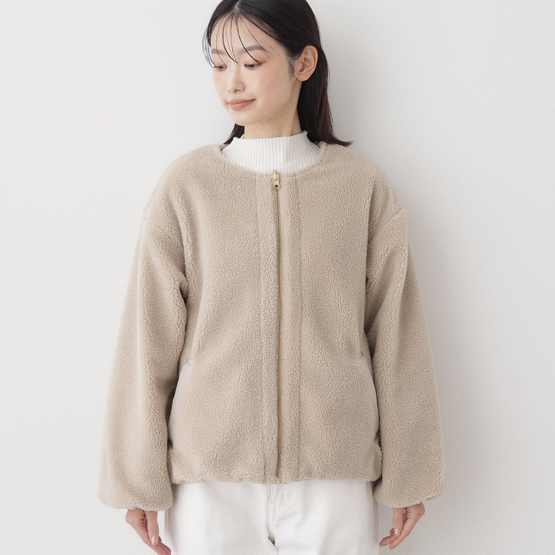 Dessin「【2WAY】リバーシブルタフタボアアウター」|ノーカラージャケット|