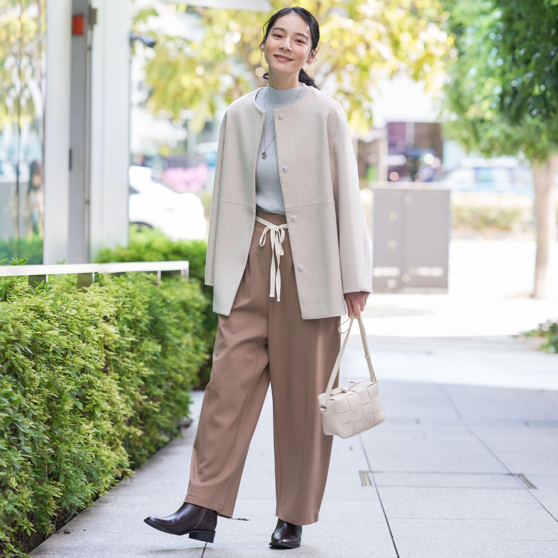 Dessin「ウール混クルーネックコート」|ノーカラーコート|