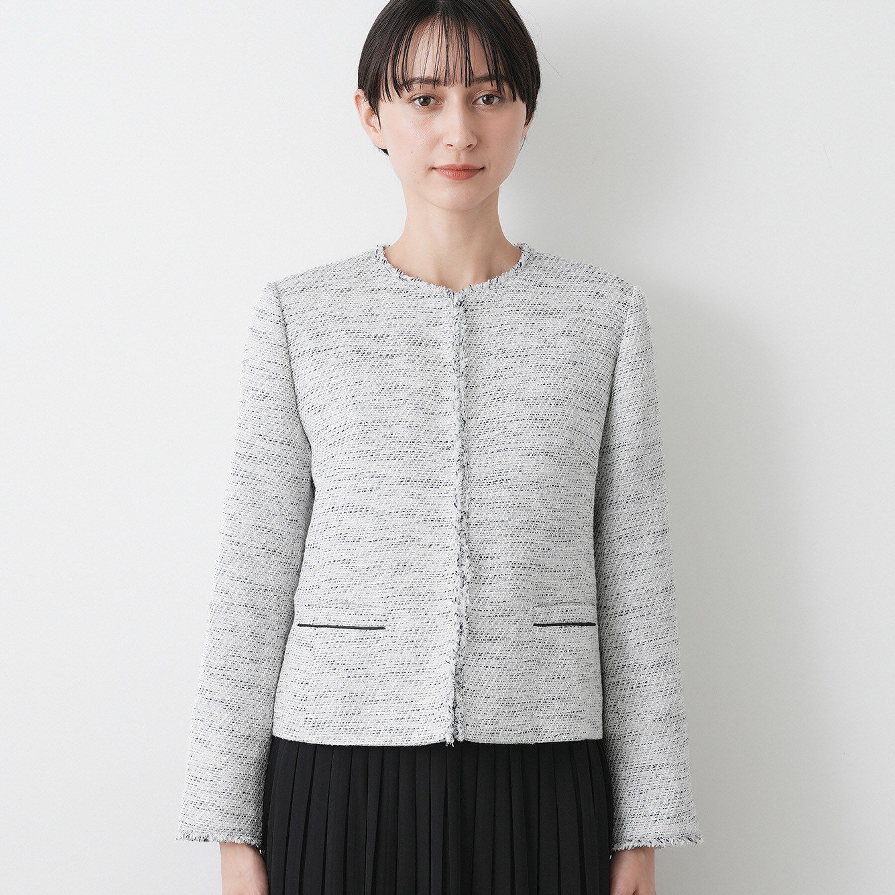 Dessin「ツイードクルーネックジャケット」|ノーカラージャケット|