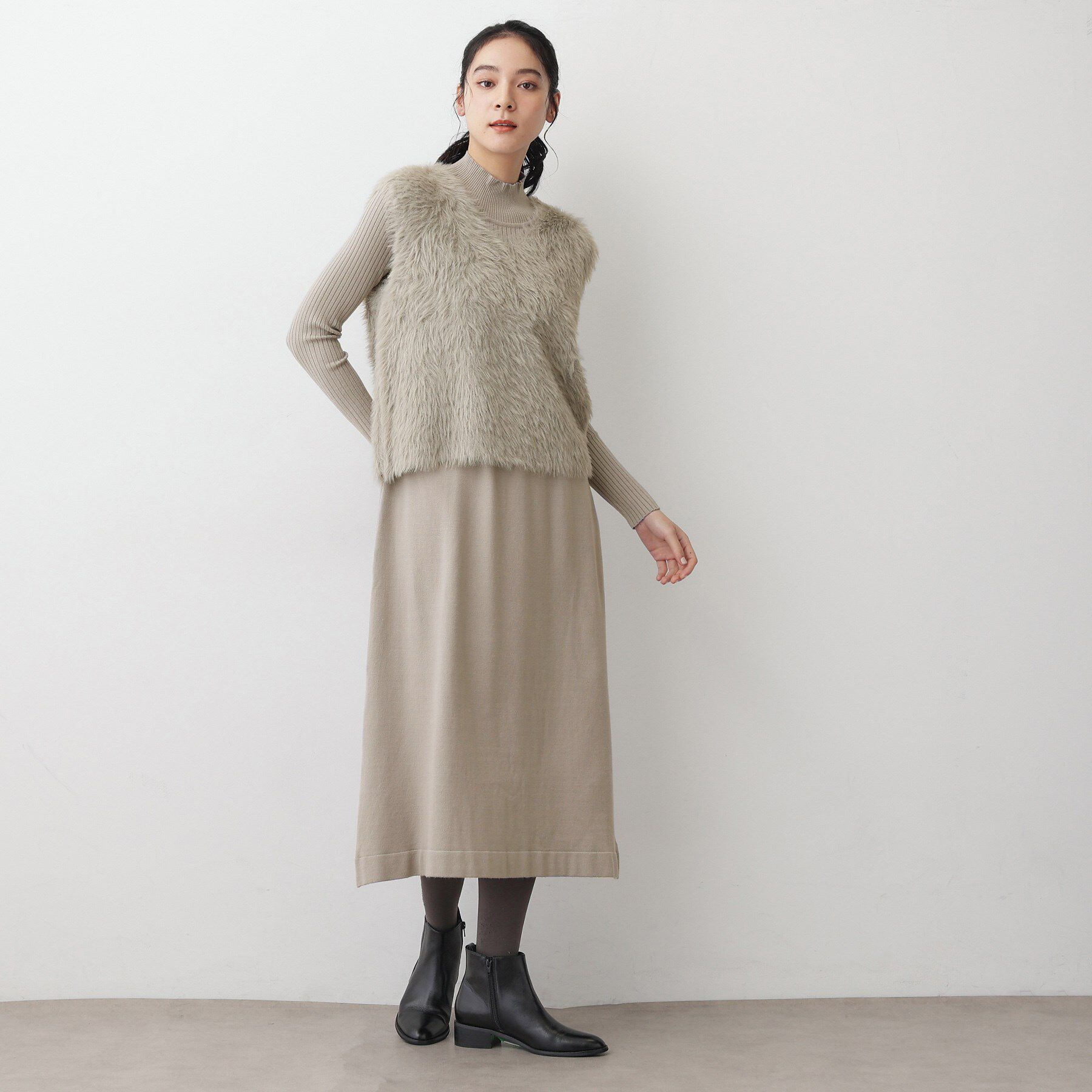 Dessin「【2点セット・洗える】シャギーベストニットワンピース」|スーツ|