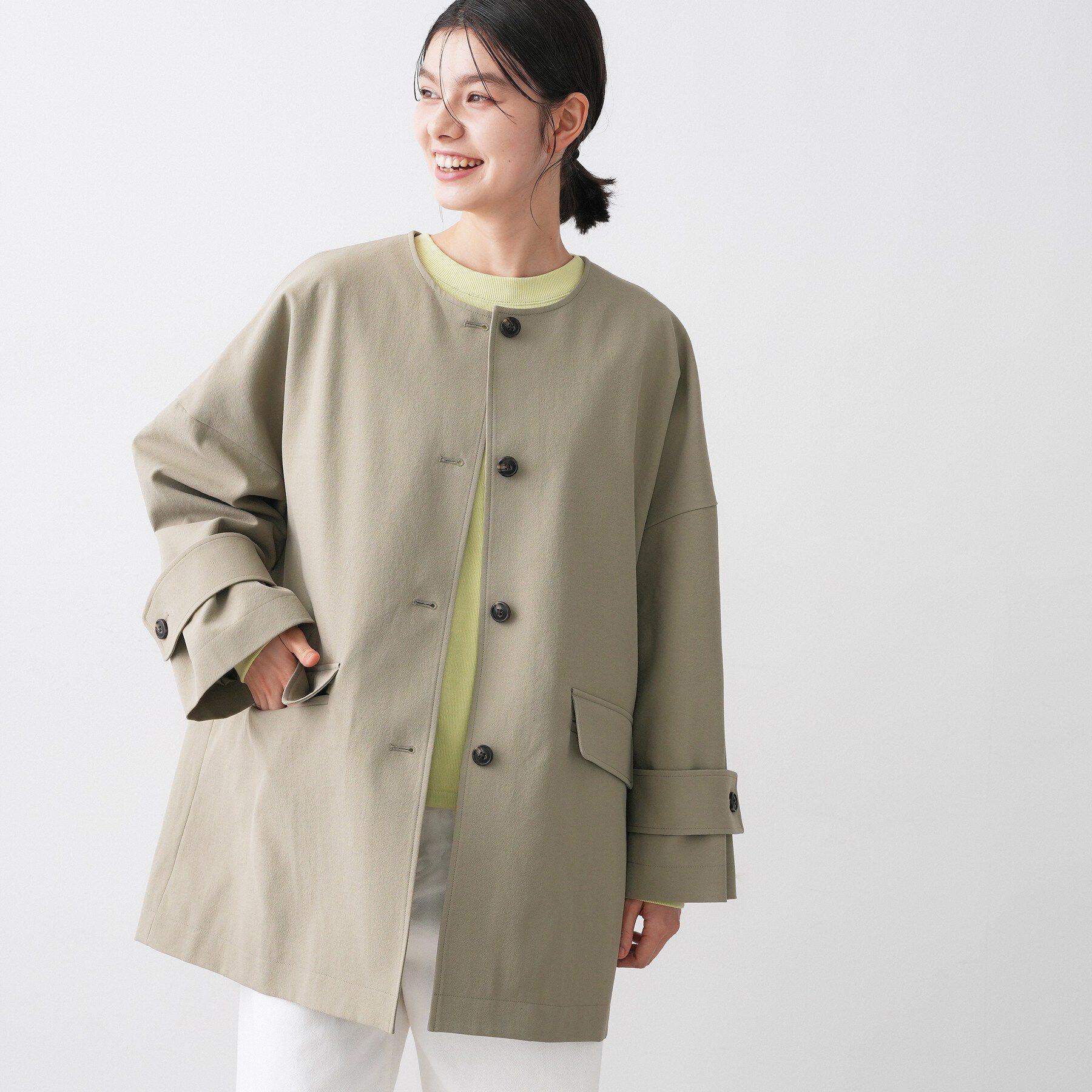 Dessin「【花粉ガード/撥水加工/洗える】クルーネックスプリングコート」|ノーカラーコート|