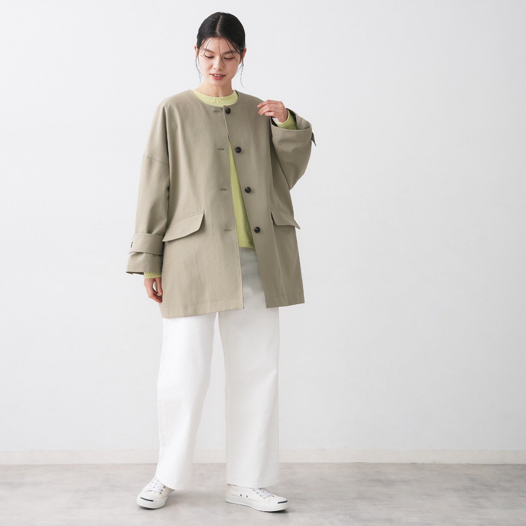 Dessin「【花粉ガード/撥水加工/洗える】クルーネックスプリングコート」|ノーカラーコート|