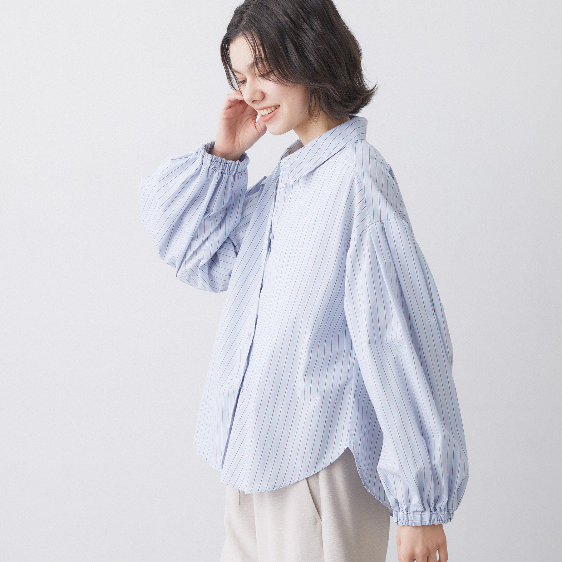 Dessin「【洗える】バルーンスリーブバンドカラーシャツ」|シャツ・ブラウス|