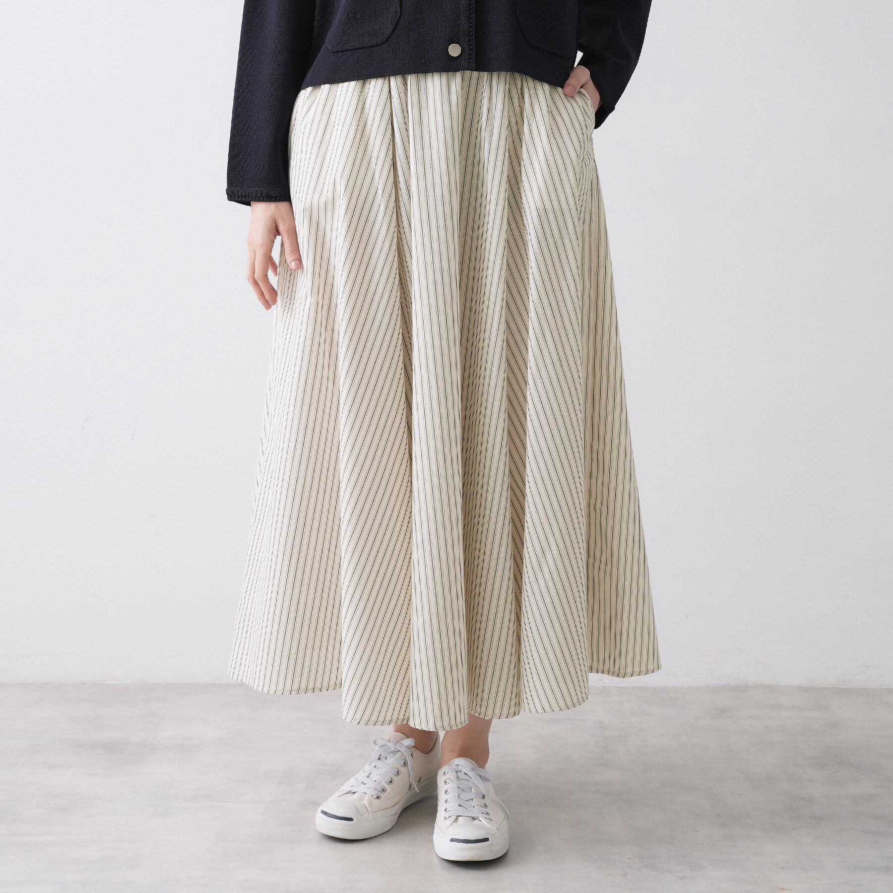 Dessin「【セットアップ可/洗える】先染めストライプフレアスカート」|スカート|アイボリー(304)