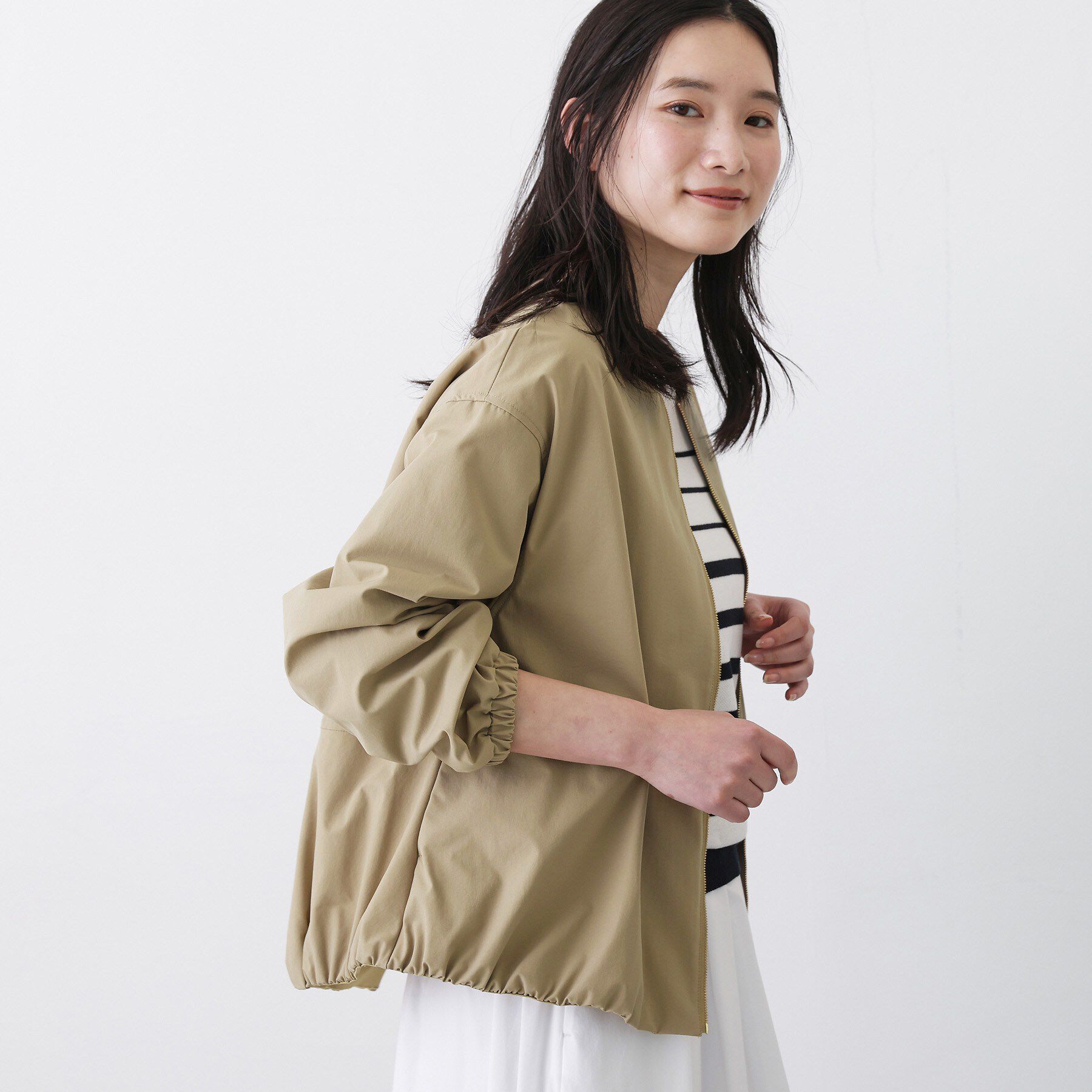 Dessin「【撥水/洗える】ノーカラーブルゾン」|ブルゾン・スタジャン|