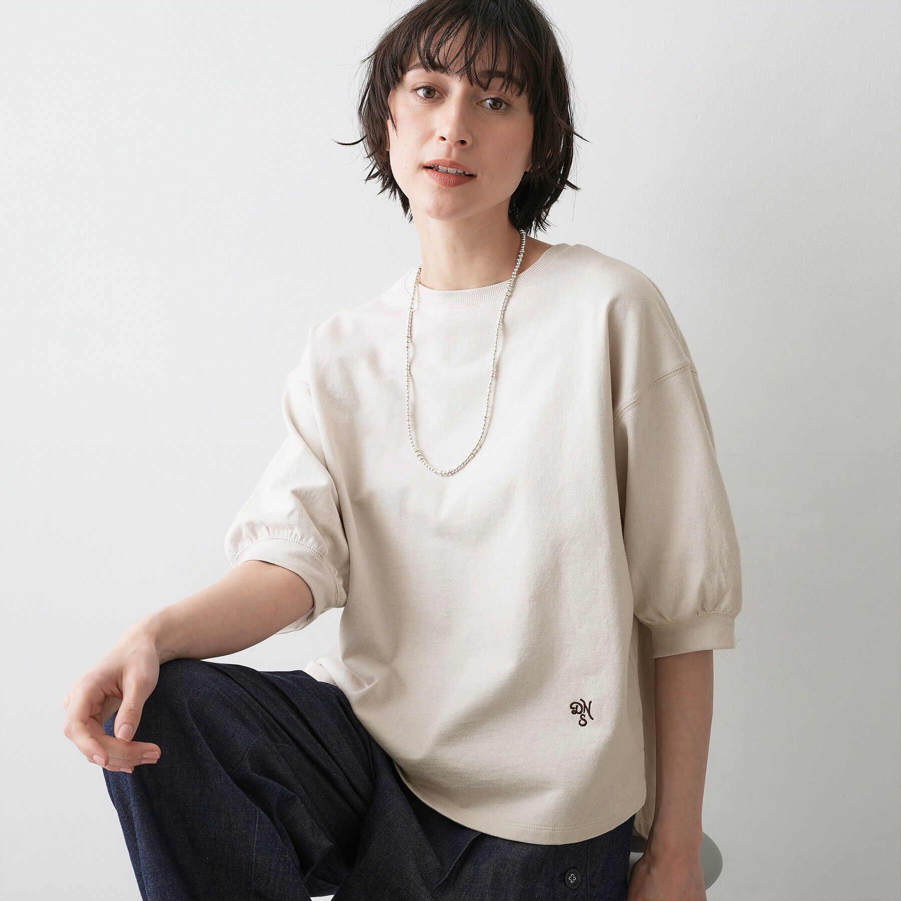 Dessin「【360度可愛い・洗える】バックヘンリーカットソー5分袖」|Tシャツ・カットソー|