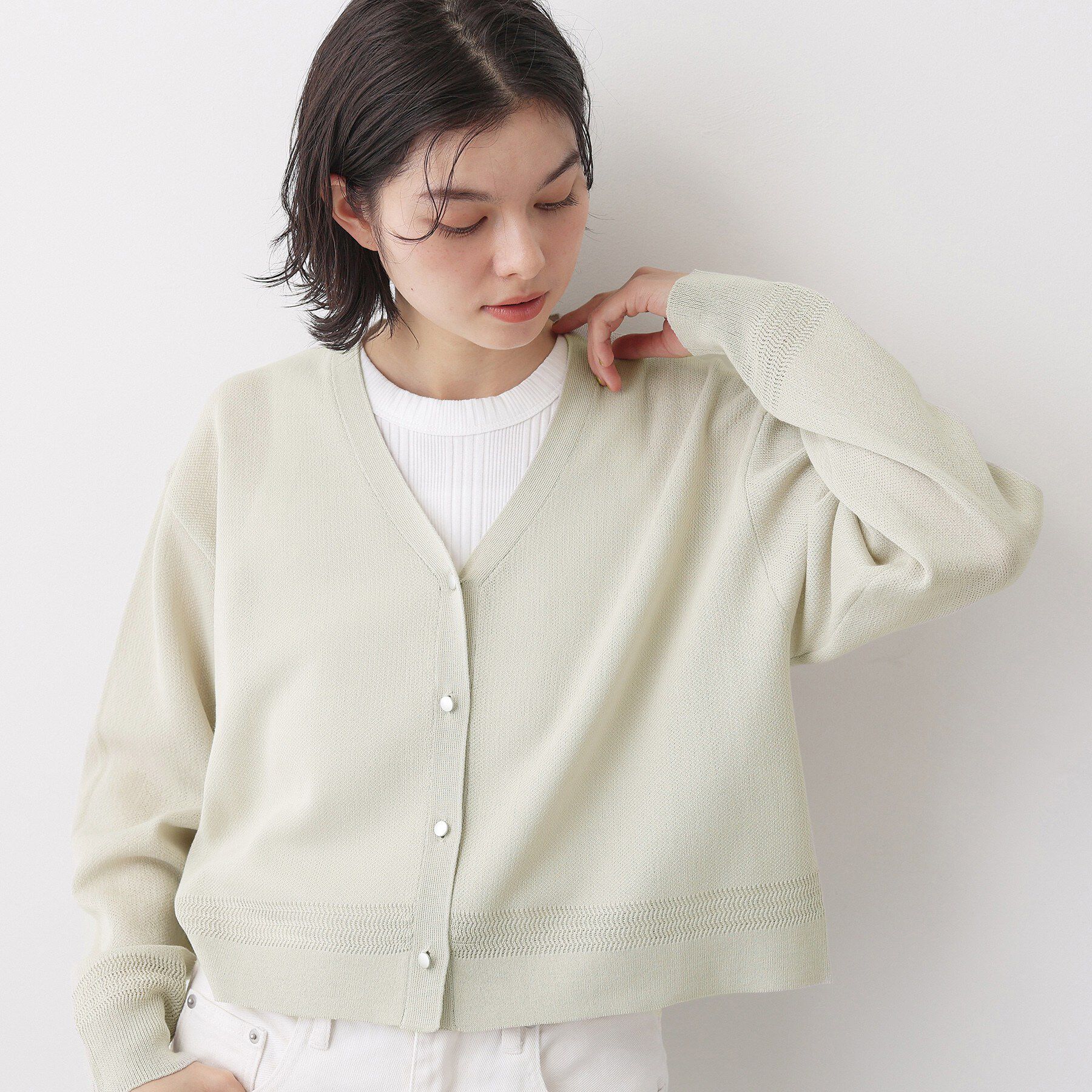 Dessin「【洗える】コットンブレンドVネックカーディガン」|カーディガン|ライトグレー(011