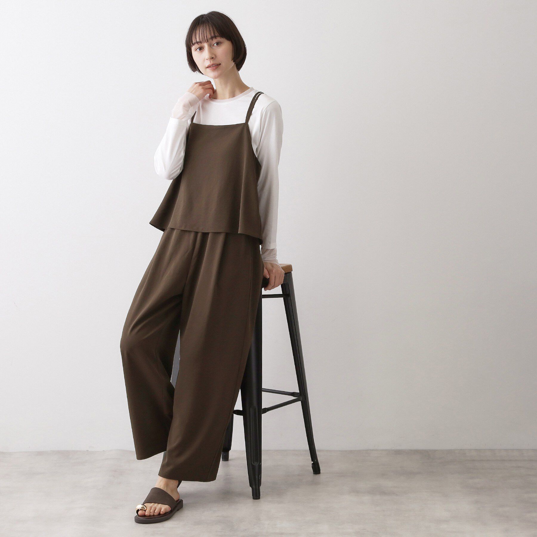 Dessin「【吸汗速乾/洗える】リラクシーキャミサロペット」|オールインワン|ブラウン(043)