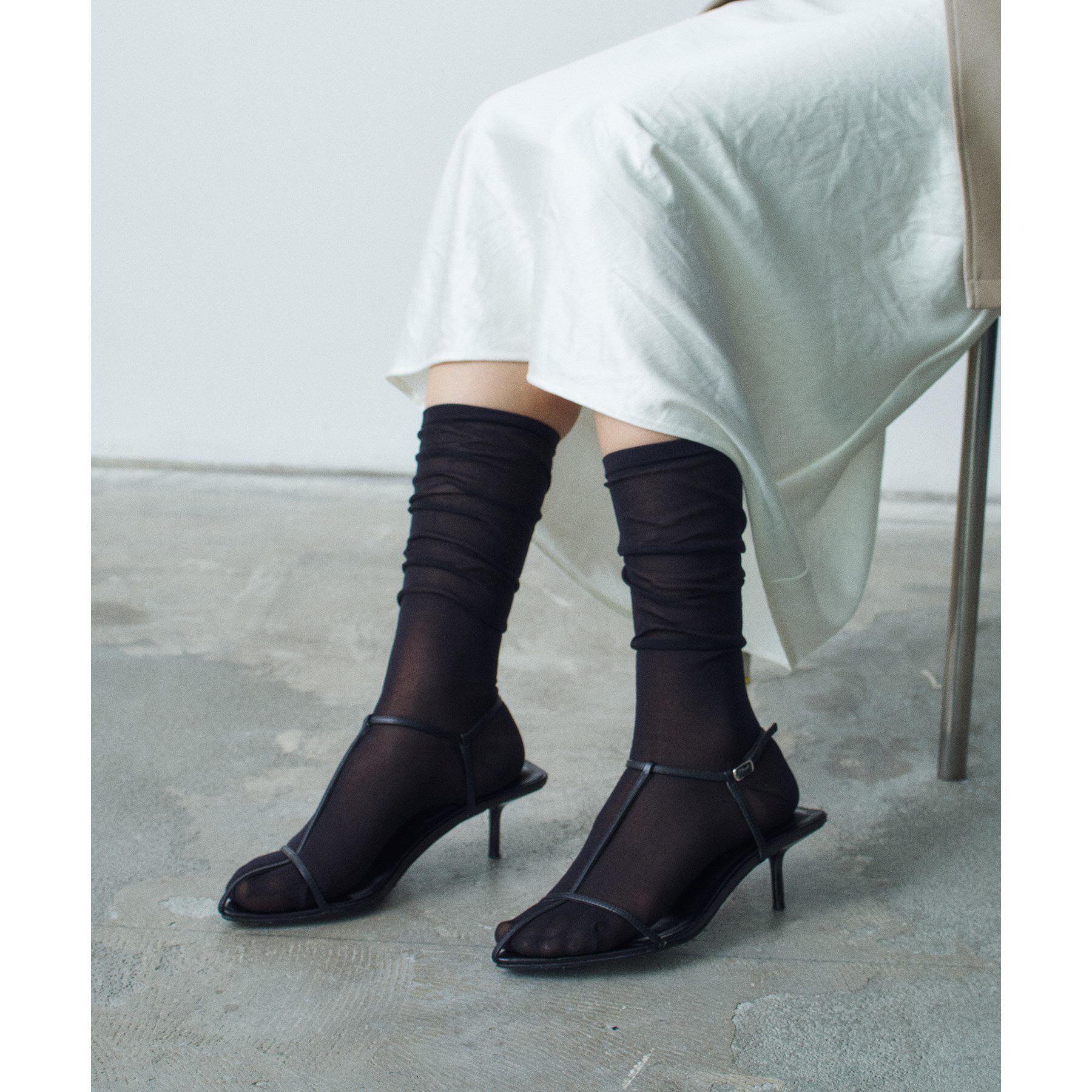 CODE A「piedi nudi ｜ sheer high sox」|ソックス|ブラック(019)