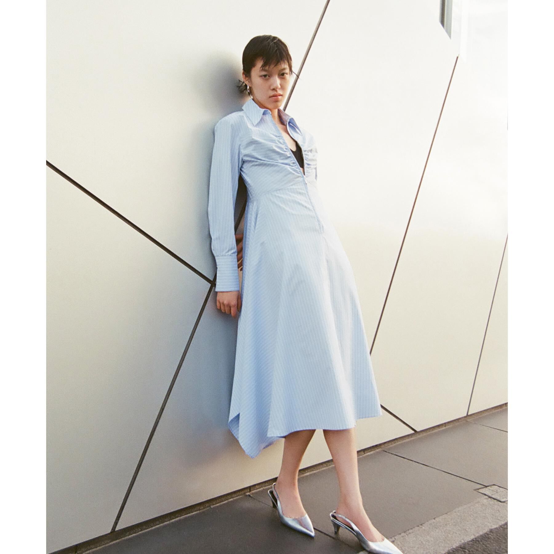 CODE A「stripe shirt dress」|ワンピース|サックスブルー(39