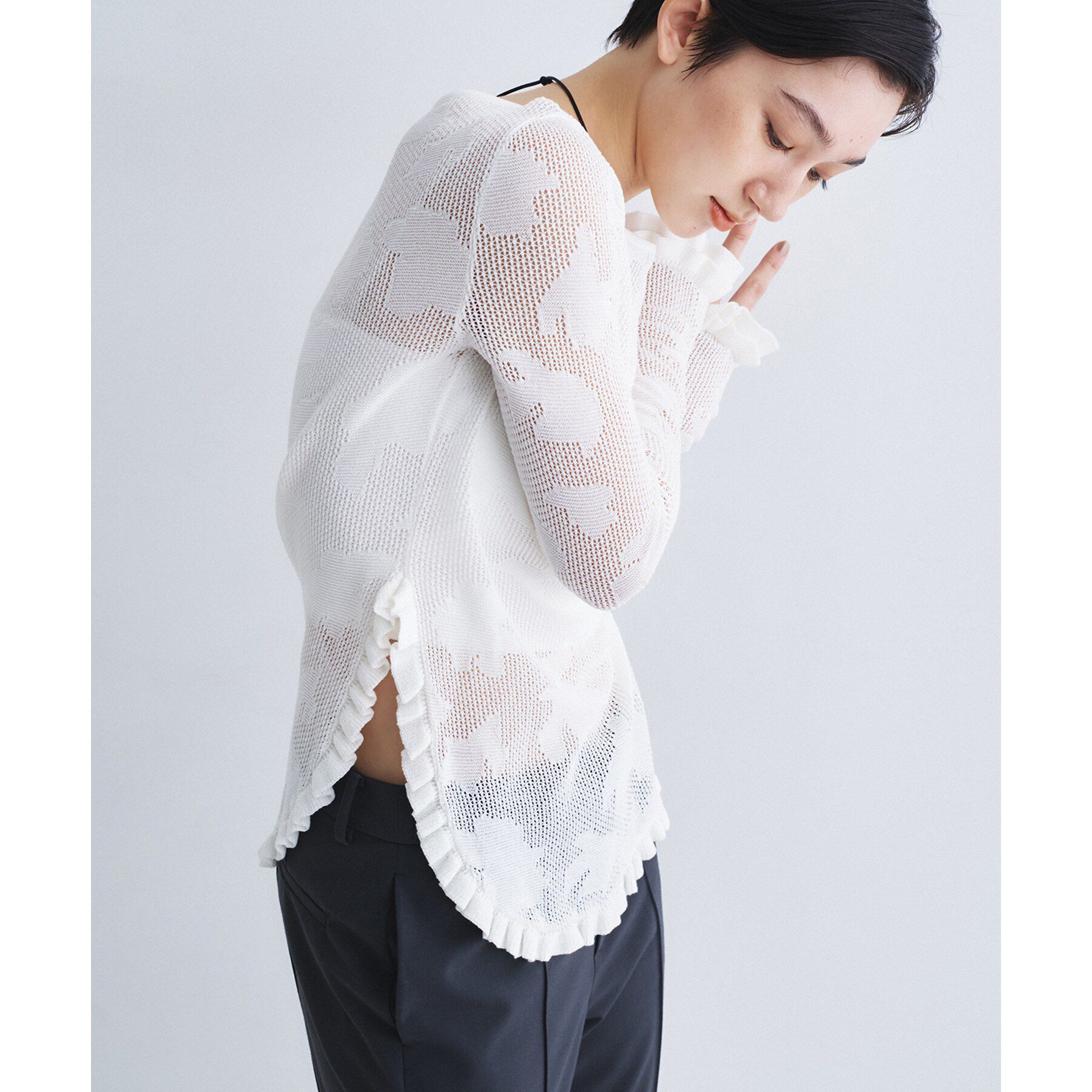 CODE A「flower mesh pullover」|ニット・セーター|ホワイト(401)