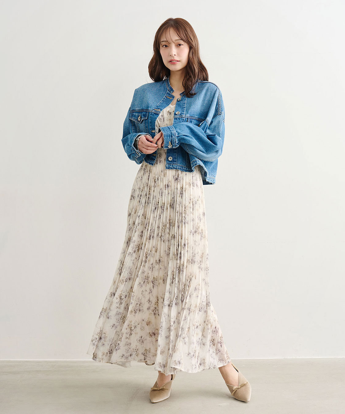 COCO DEAL「リメイク風ノーカラーGジャン」|デニムジャケット|