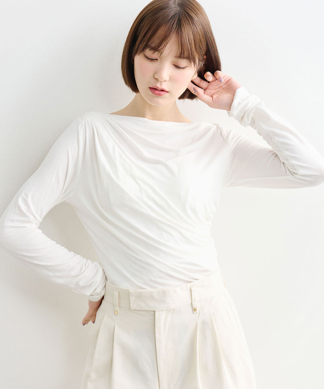 COCO DEAL「アシメネックドレープカットソー」|Tシャツ・カットソー|