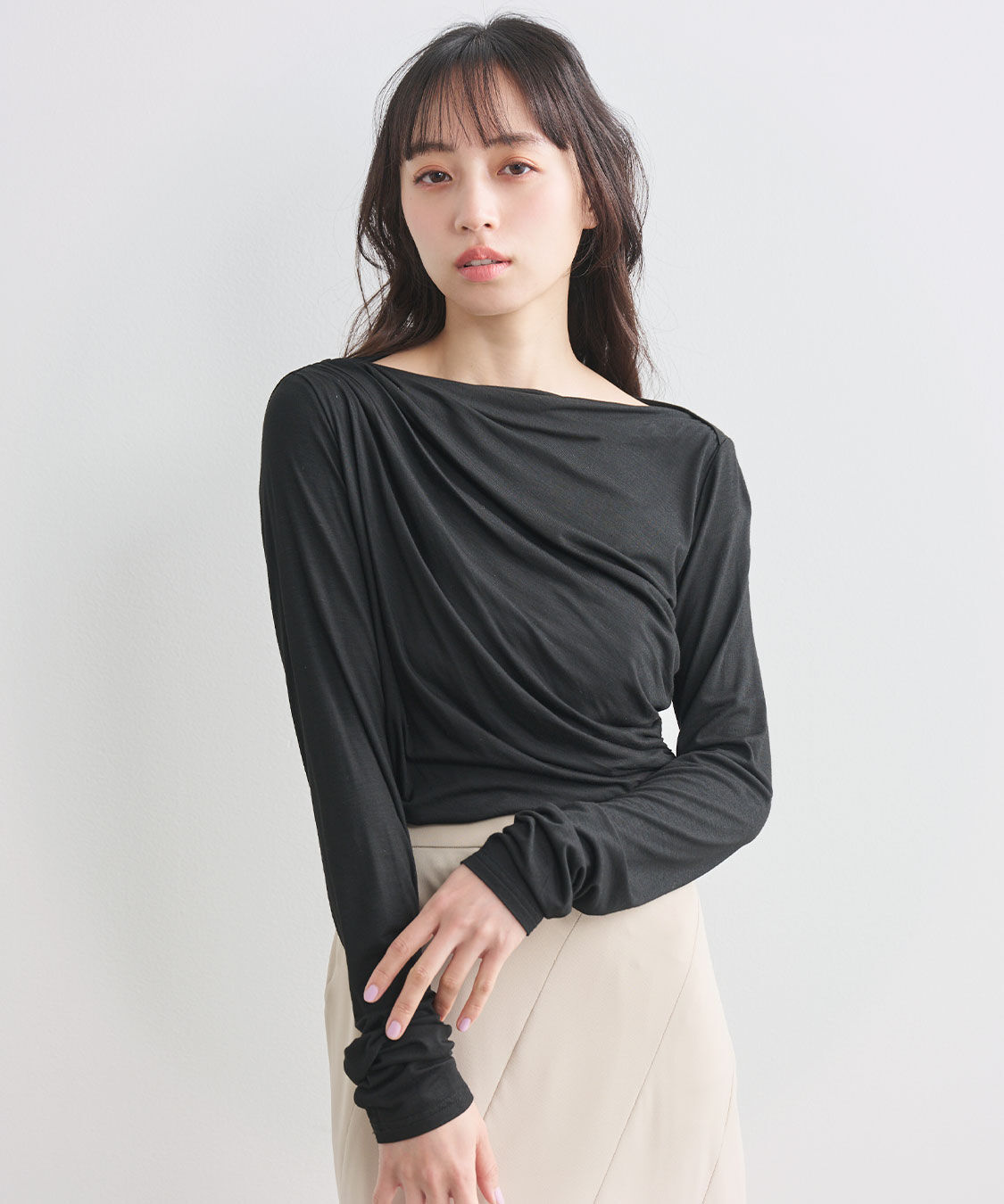 COCO DEAL「アシメネックドレープカットソー」|Tシャツ・カットソー|